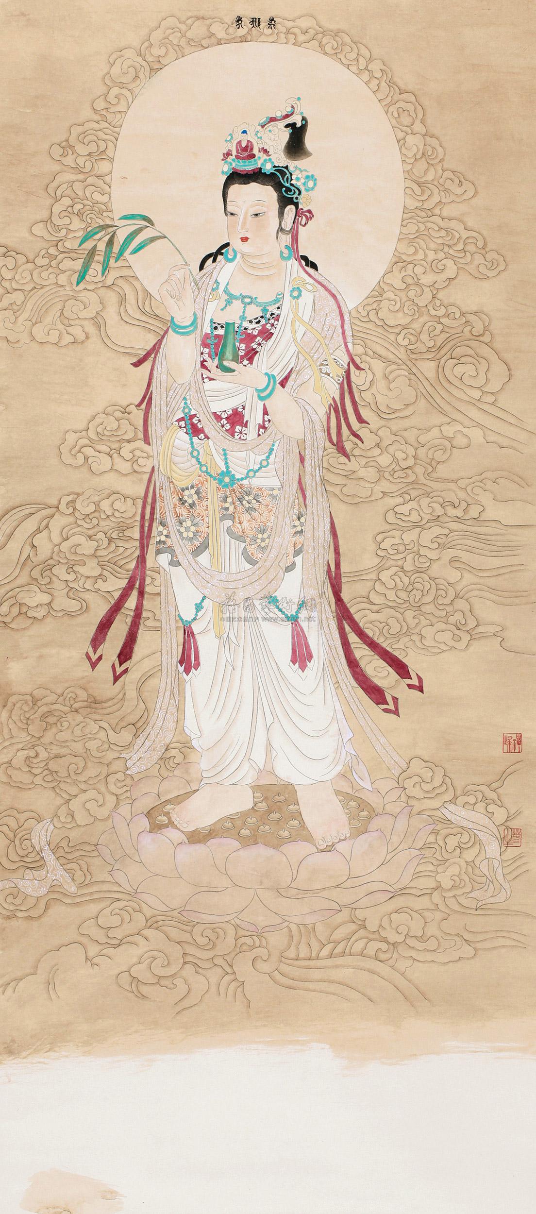 0166 观音造像 立轴 设色纸本