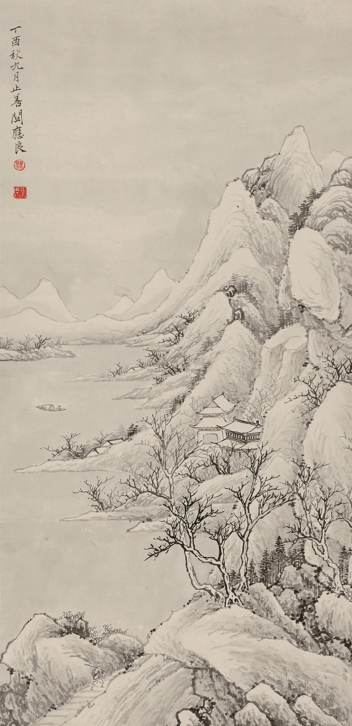 14061957年作雪景山水立轴设色纸本