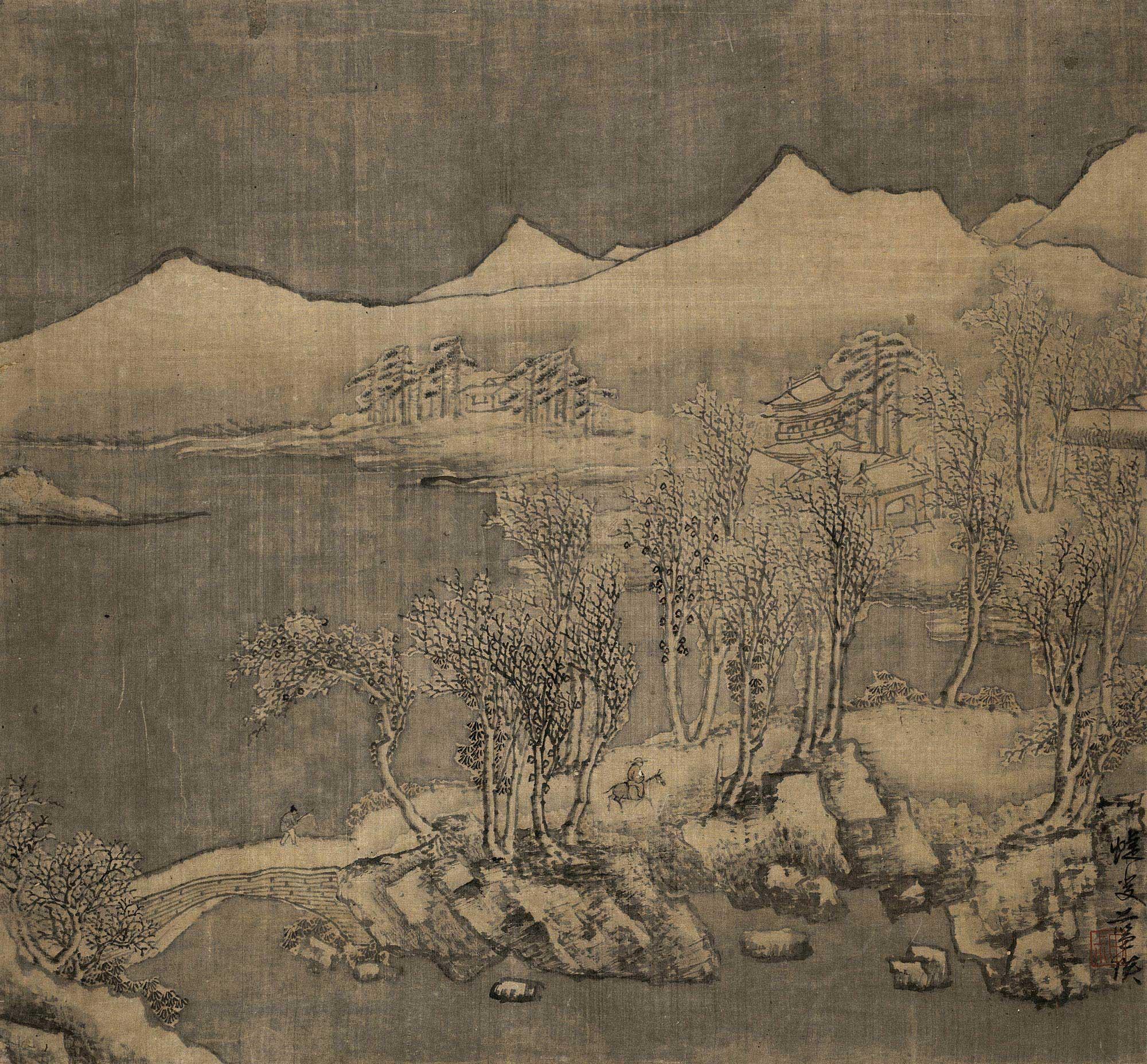 0675雪景山水立轴设色绢本