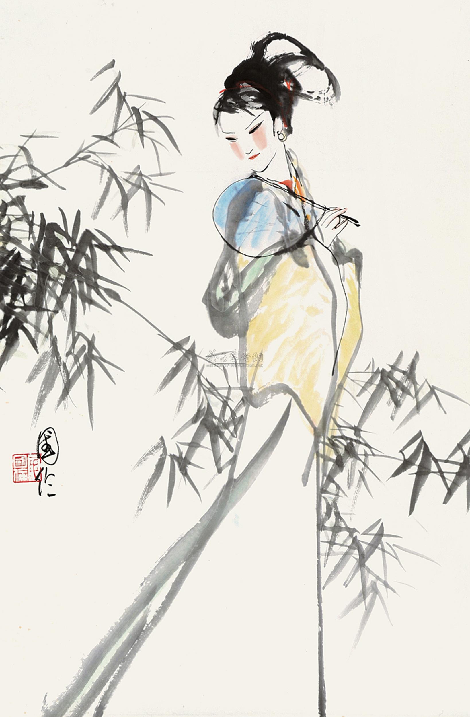 0241 执扇仕女 立轴 设色纸本