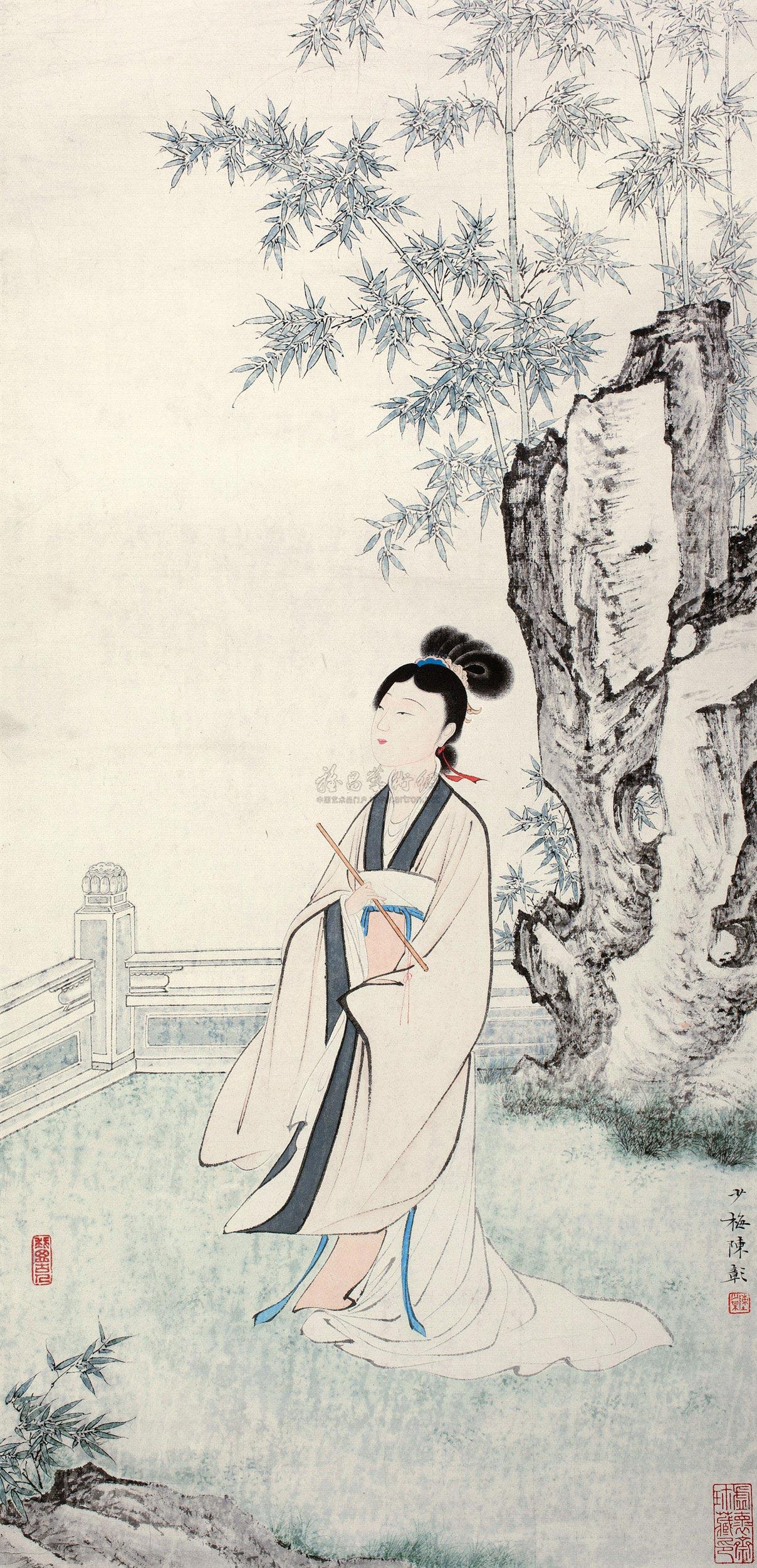 0262持箫仕女立轴纸本