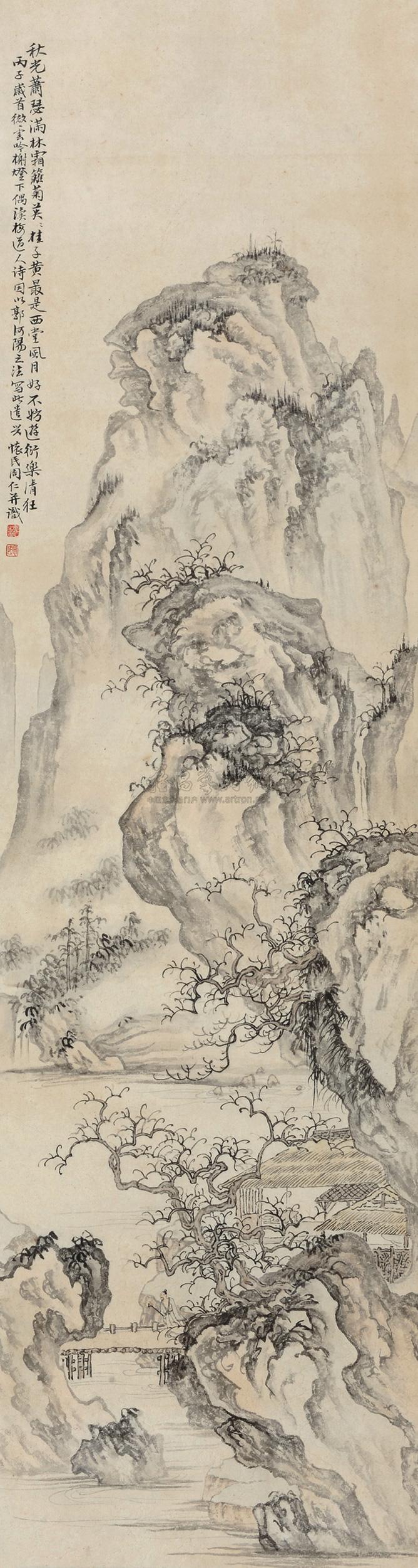4370 仿郭熙山水 镜片 设色纸本