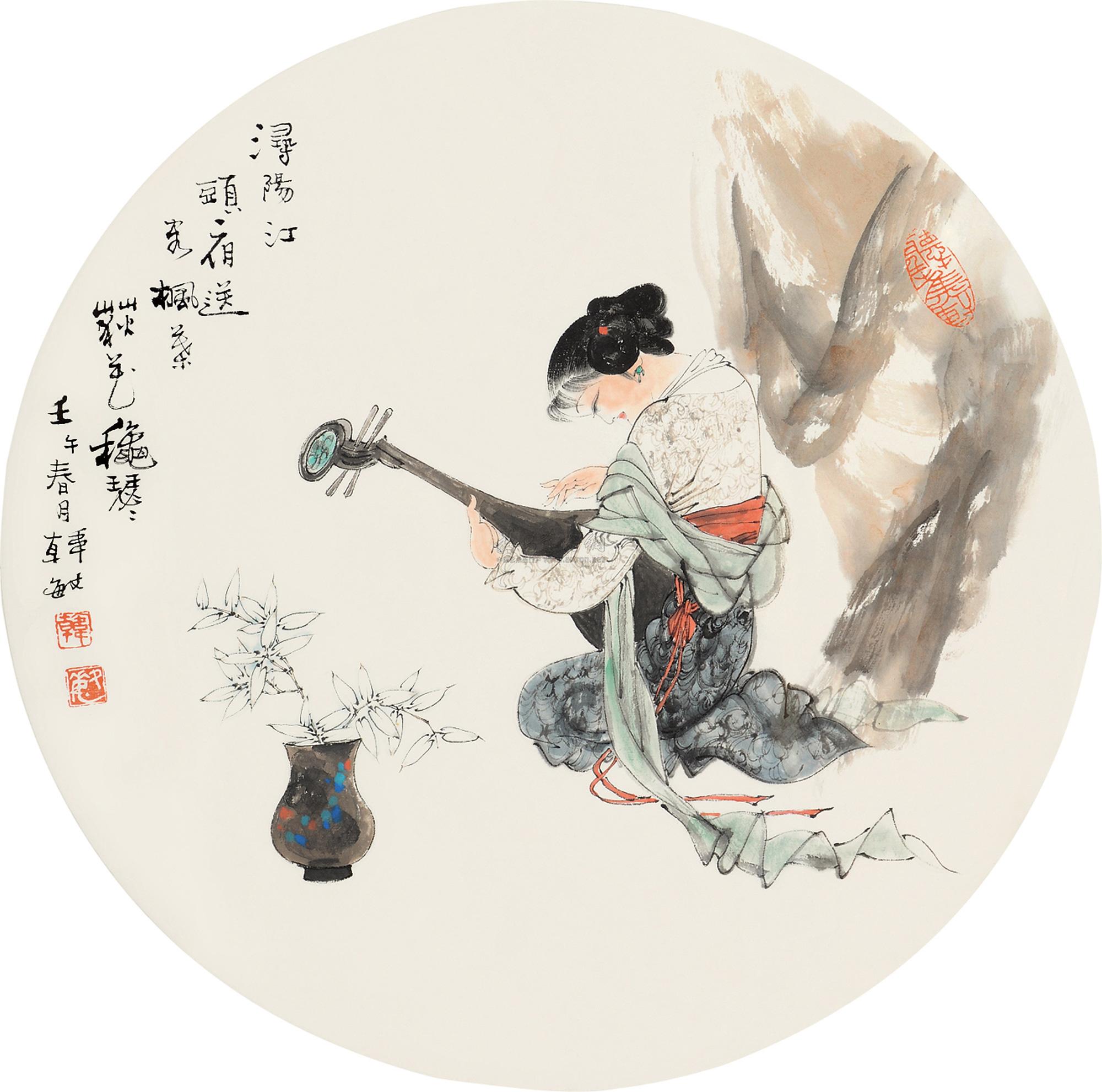 1216 仕女 团扇片连框