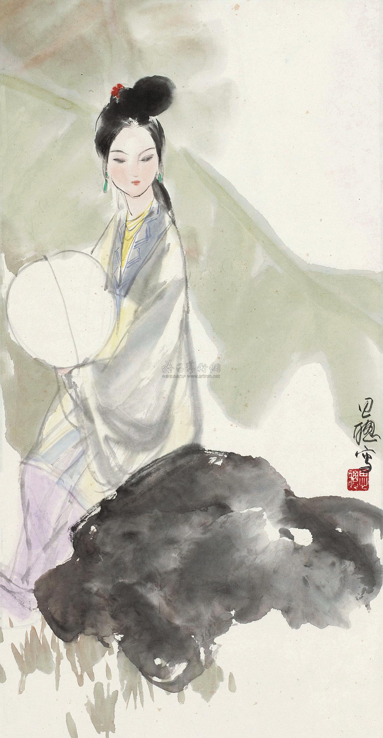 0428 执扇仕女 立轴 设色纸本