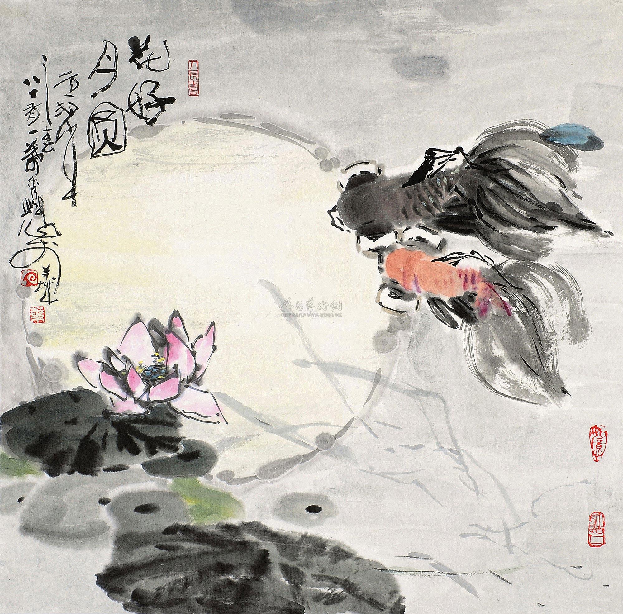 0755 2012年作 花好月圆 镜框 设色纸本
