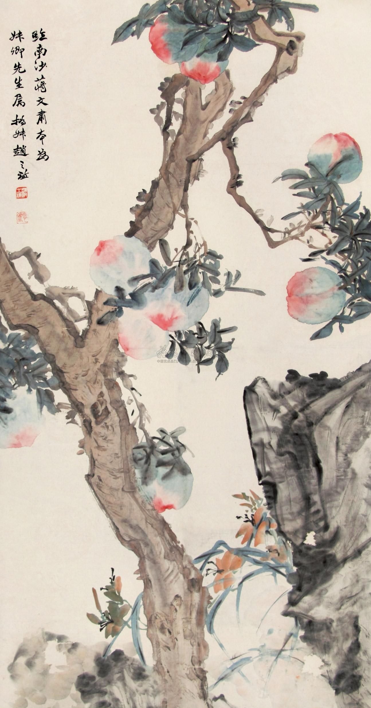 0057临蒋文肃寿桃图立轴设色纸本
