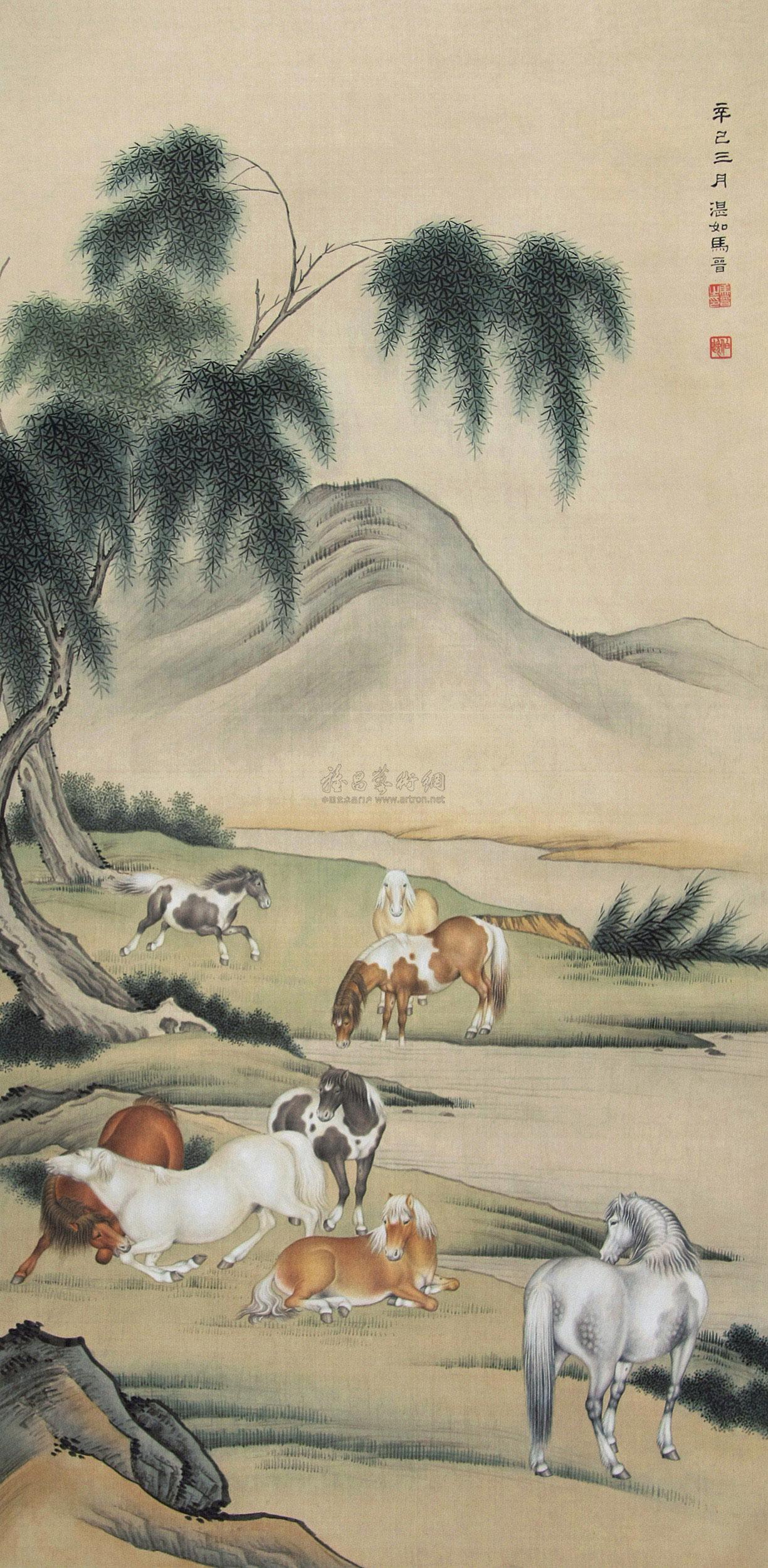 【八骏图 立轴 设色绢本】拍卖品_图片_价格_鉴赏__品