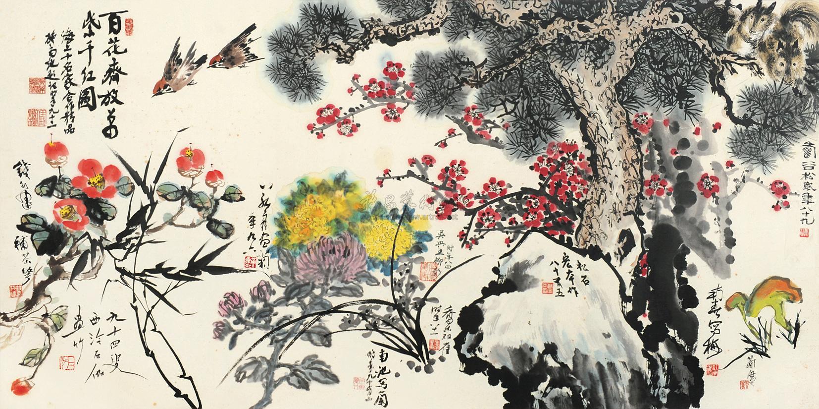 0395 百花齐放万紫千红 镜片 设色纸本