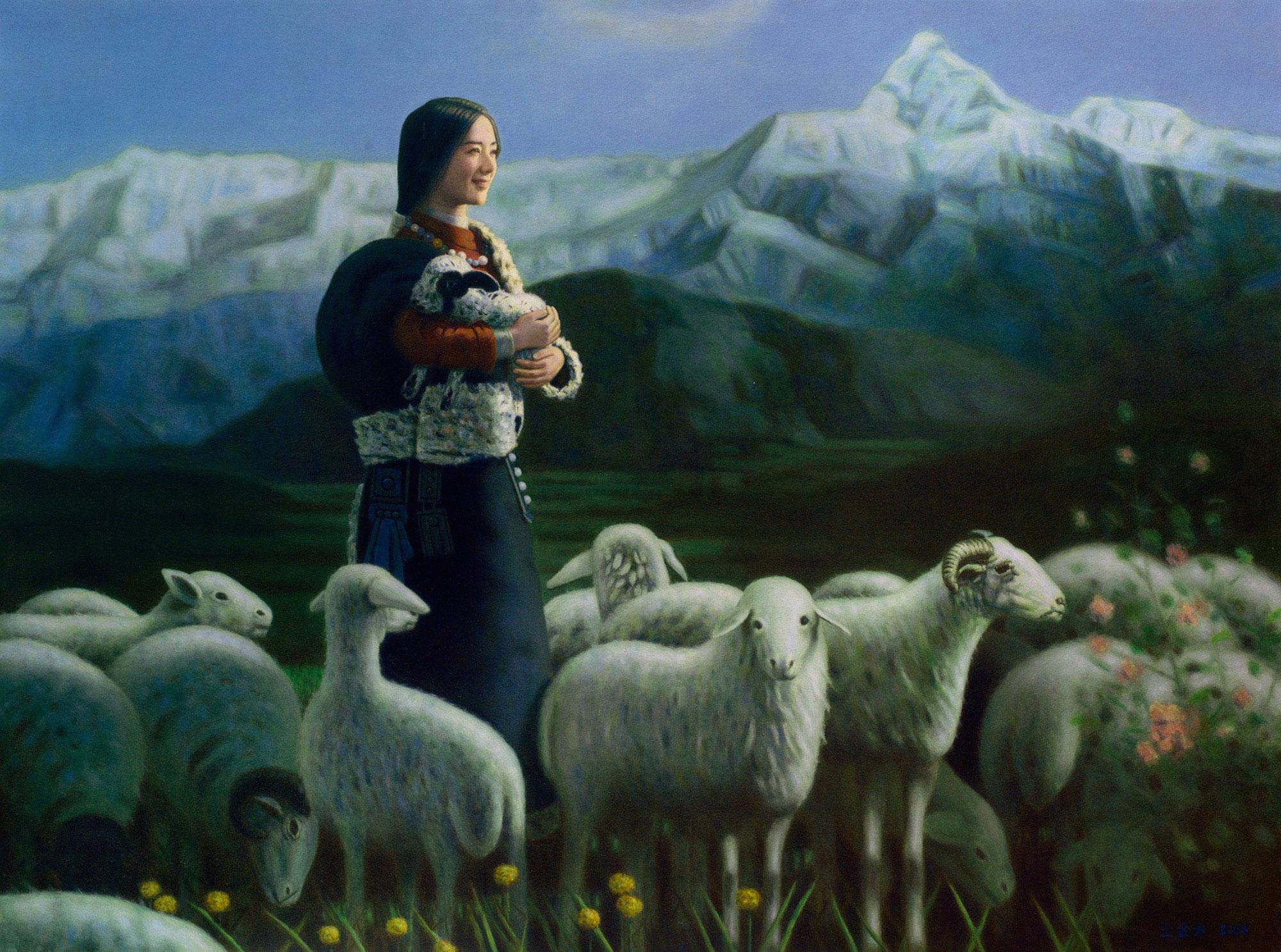 0716 2008年作 牧羊女 布面油画