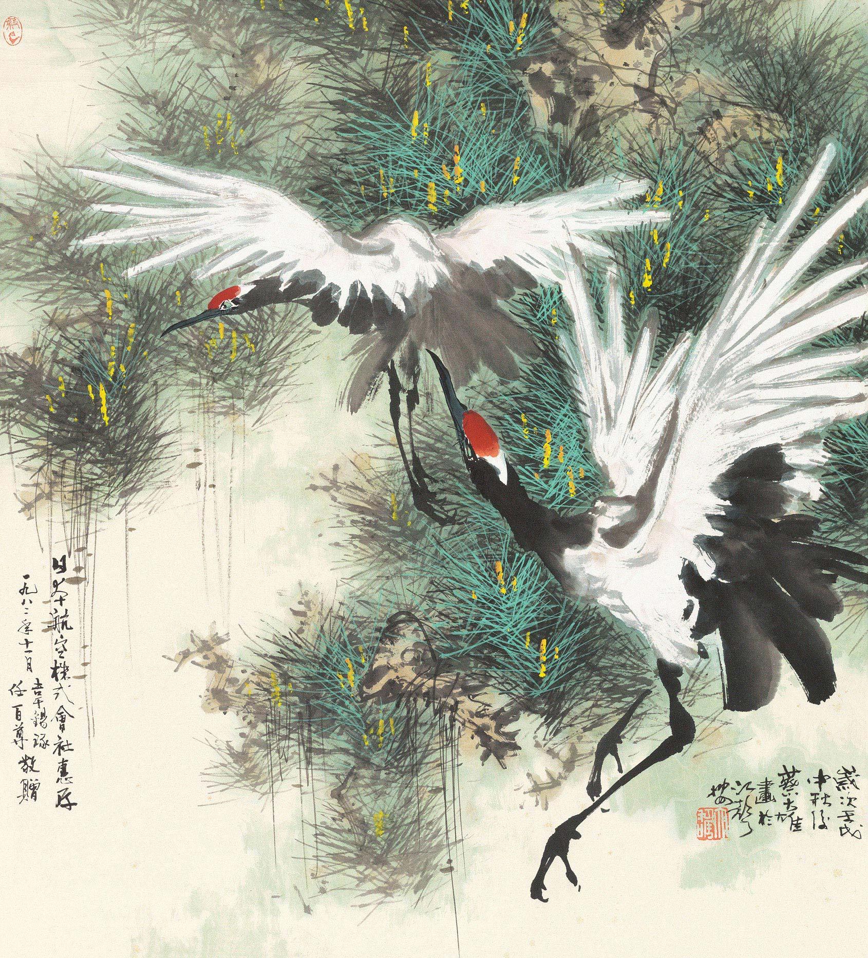 0398 1982年作 松鹤延年 立轴 设色纸本