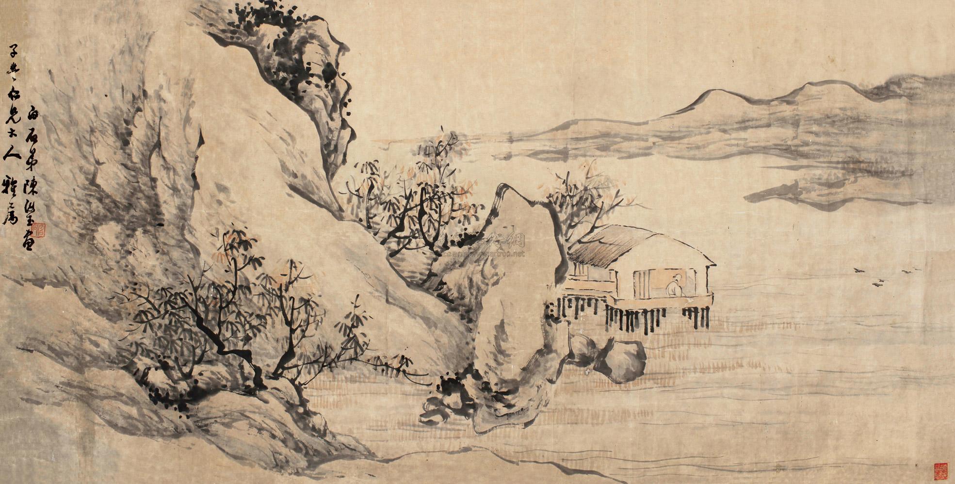 0644幽居图横披设色纸本