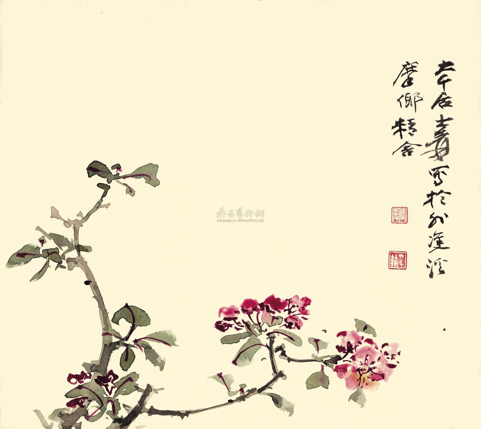 1144 海棠 镜框 设色纸卡