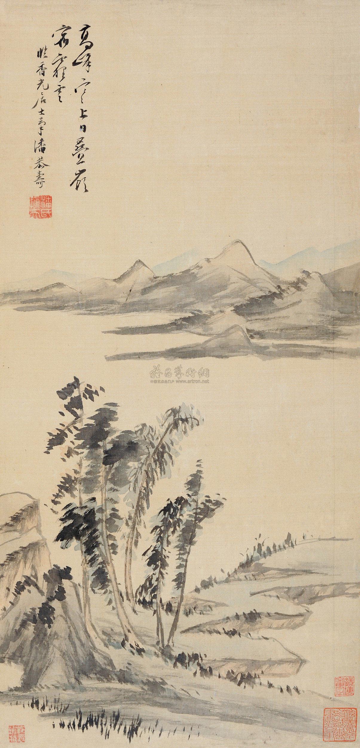 0771 寒林图 立轴 设色绢本