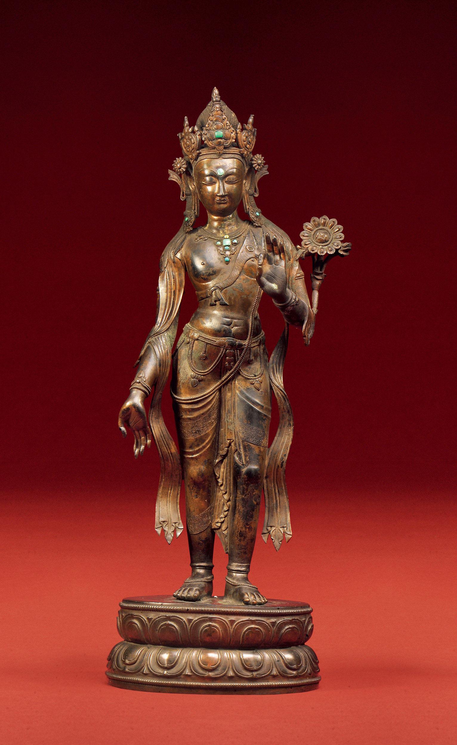 *3447 西藏17世纪 铜合金莲花手菩萨