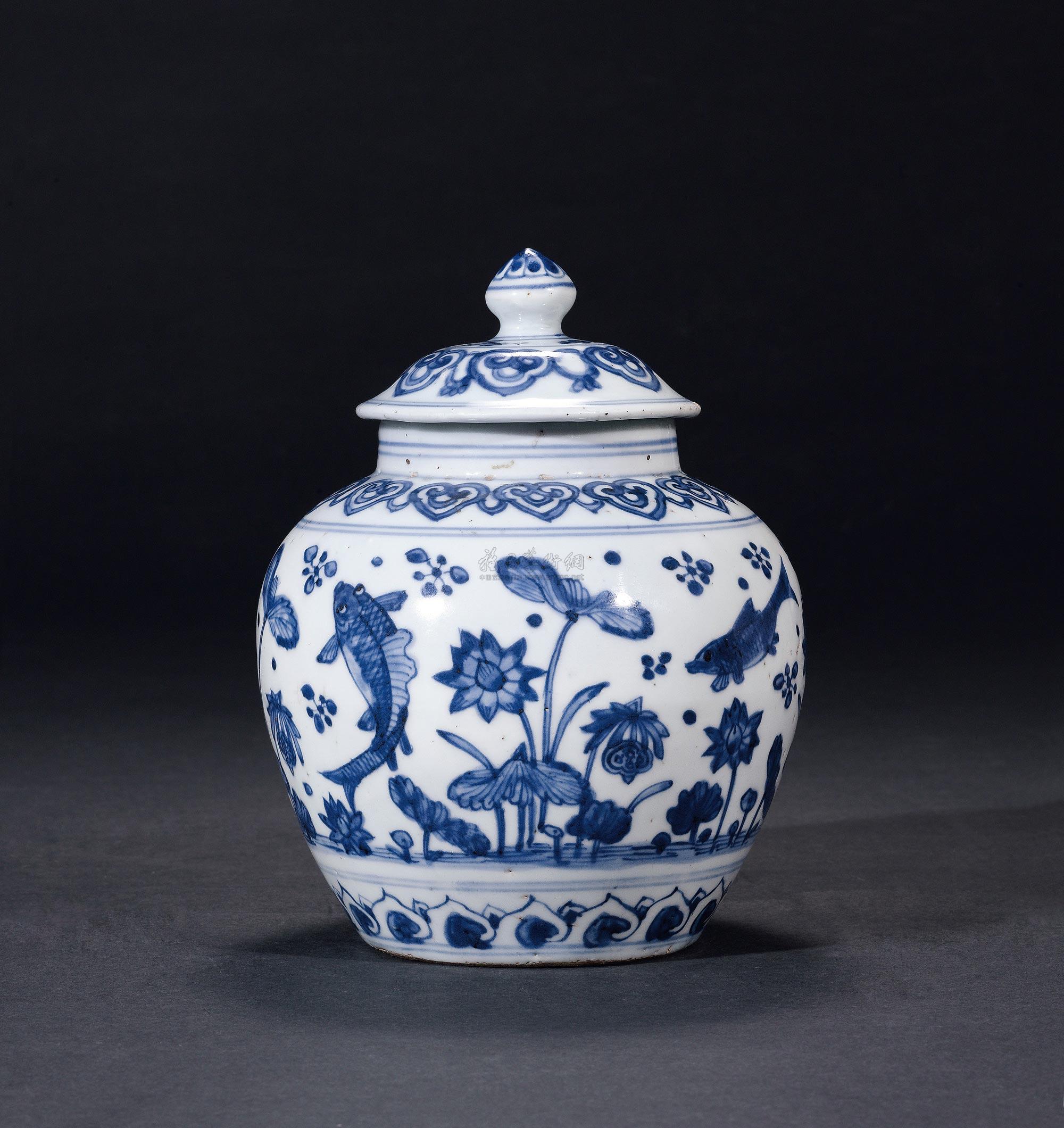 【明嘉靖 青花鱼藻纹盖罐】拍卖品_图片_价格_鉴赏_明代青花瓷器_雅昌