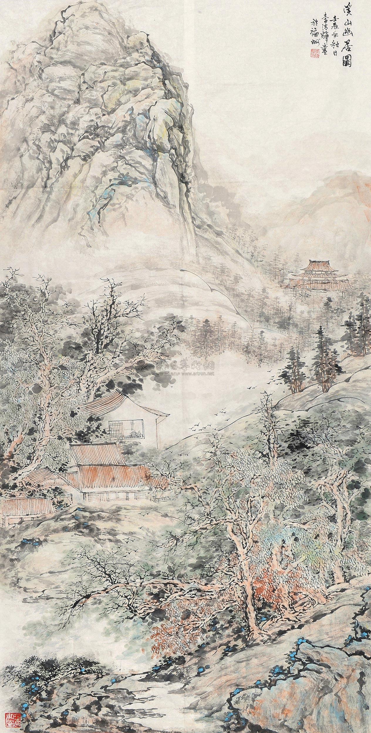 0090溪山幽居图立轴设色纸本