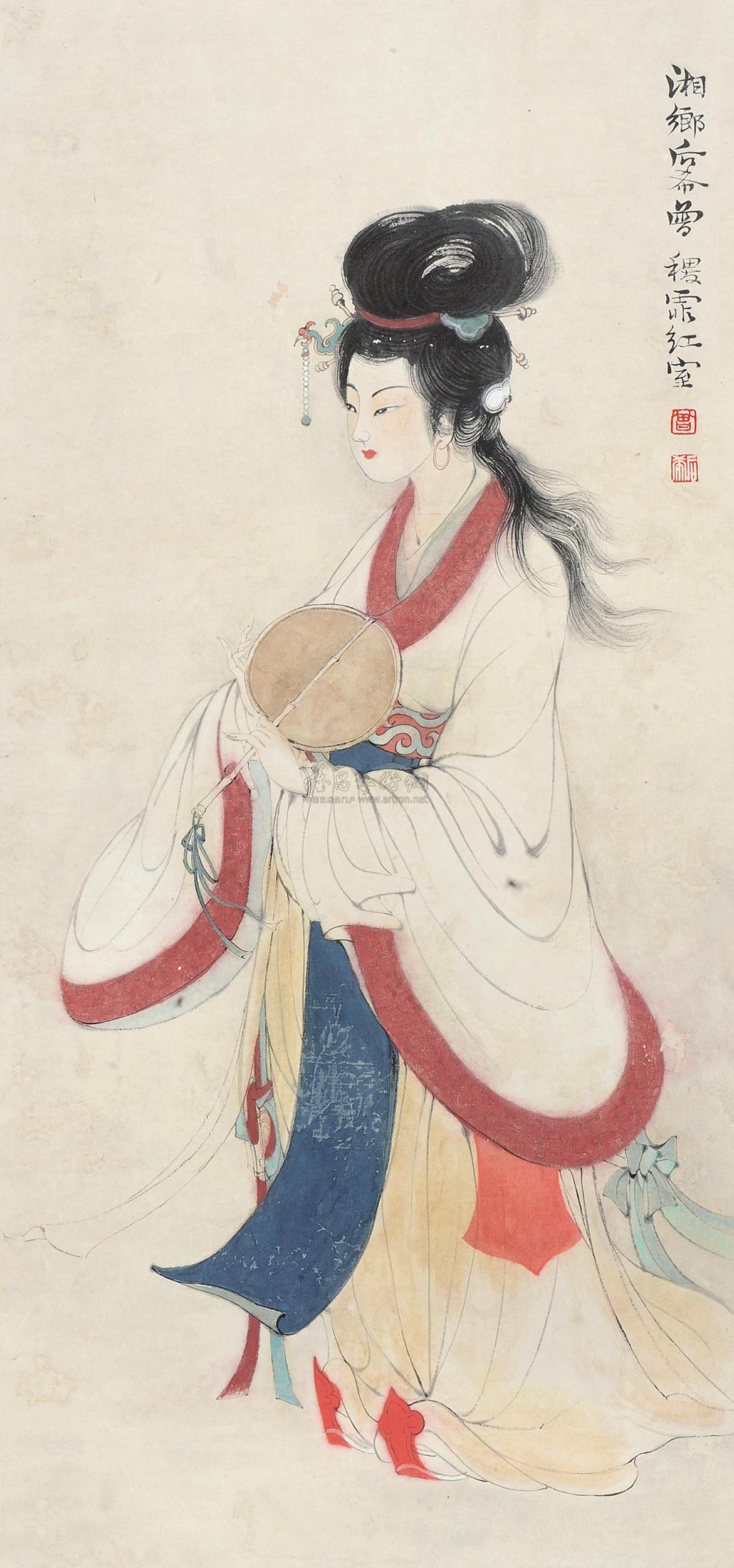 0313执扇仕女镜片设色纸本
