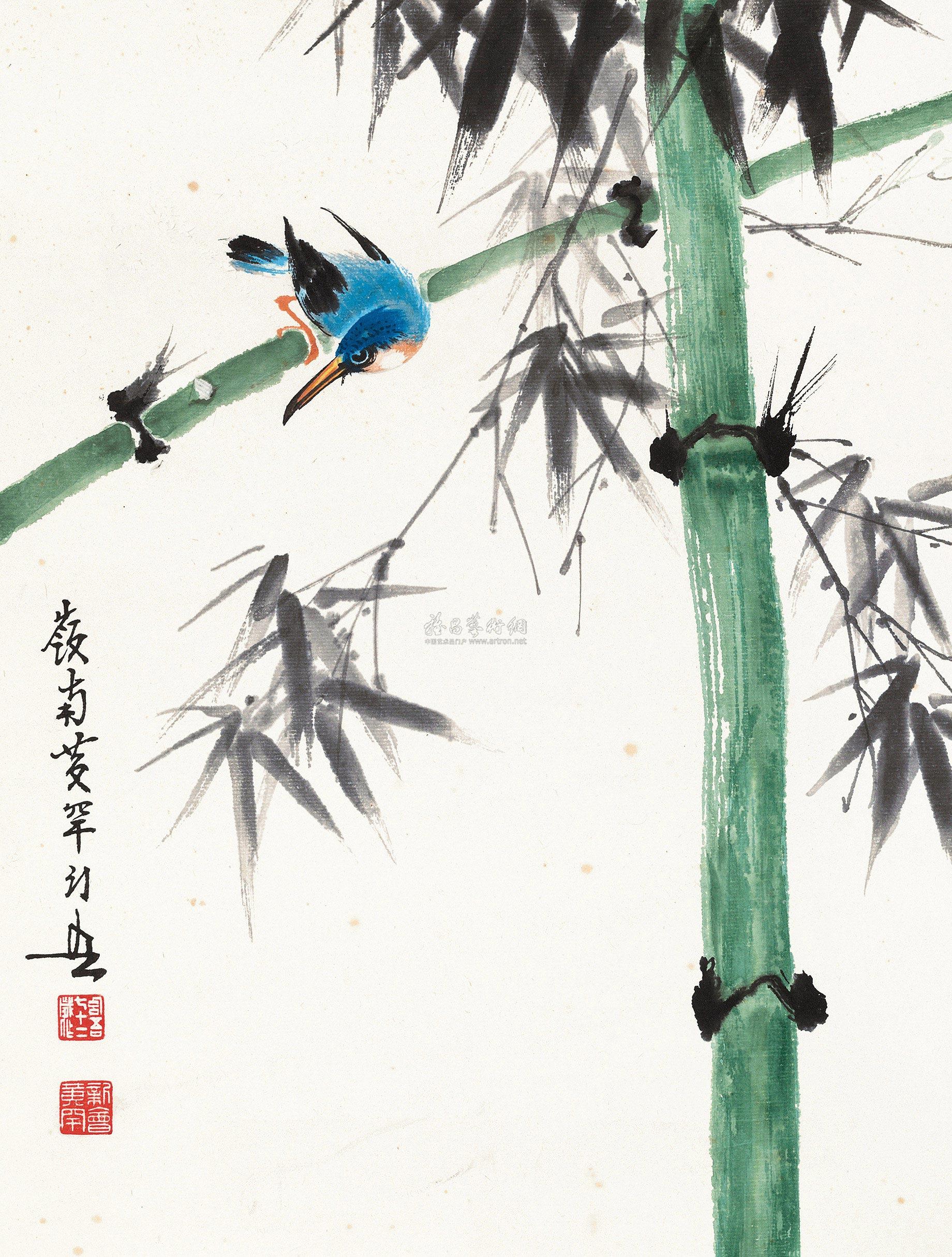 0243 竹雀图 镜片 设色纸本