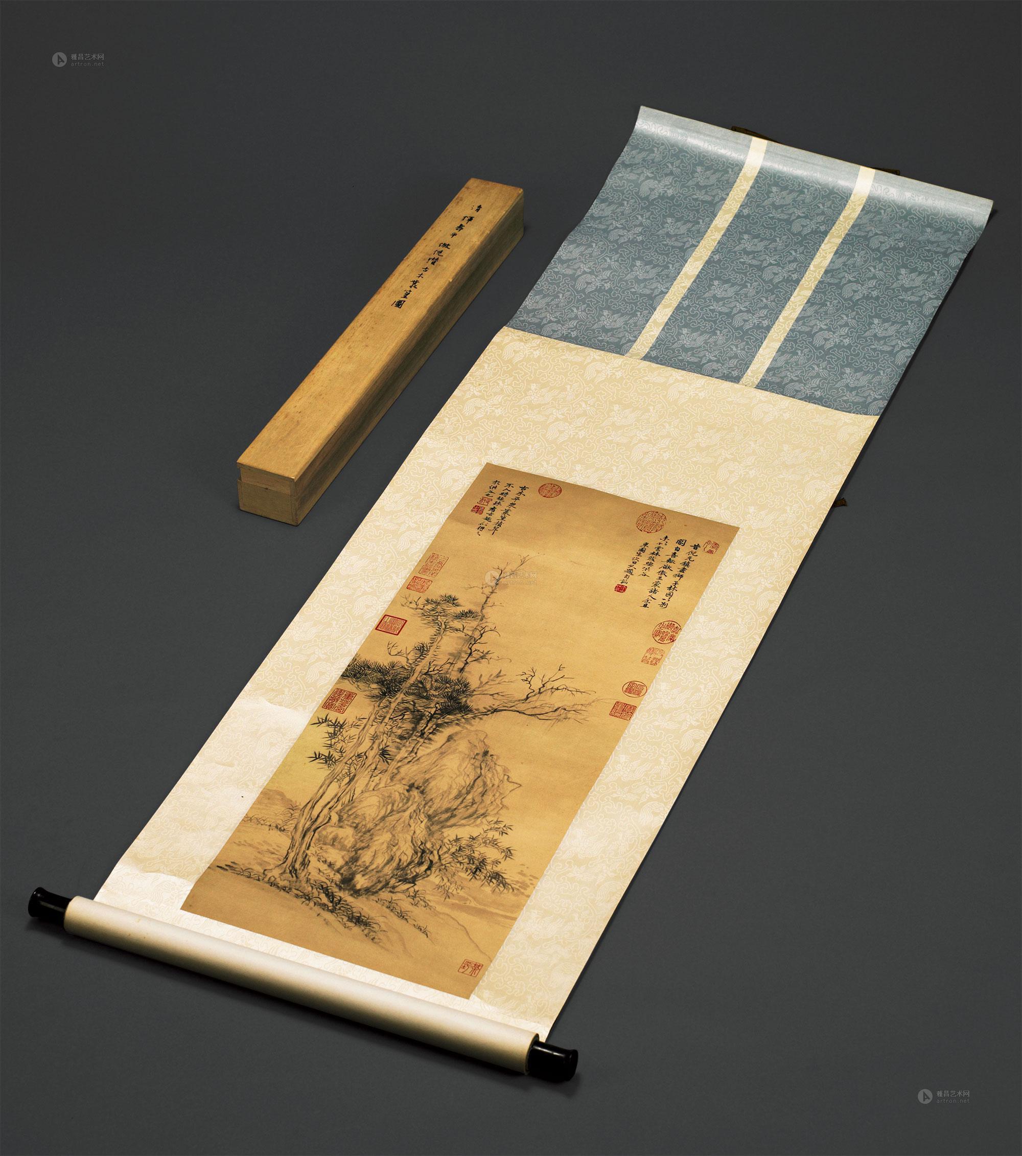 30061980年日本二玄社精印清恽寿平仿倪瓒古木丛簧复制品