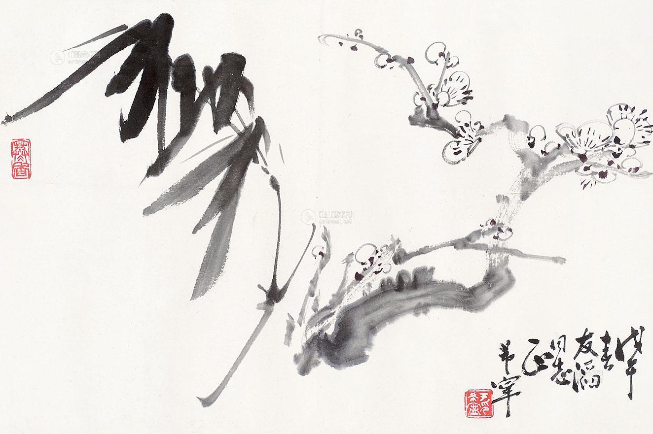 0658 1978年作 梅竹 镜框 水墨纸本
