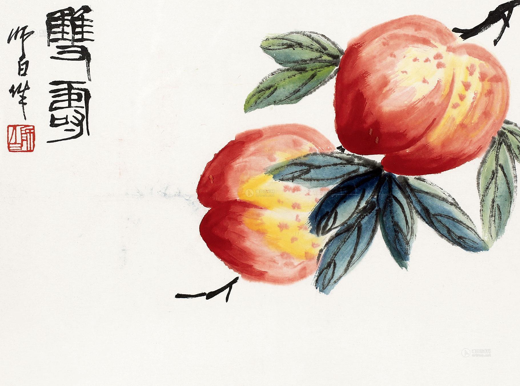 0034双寿图镜片纸本