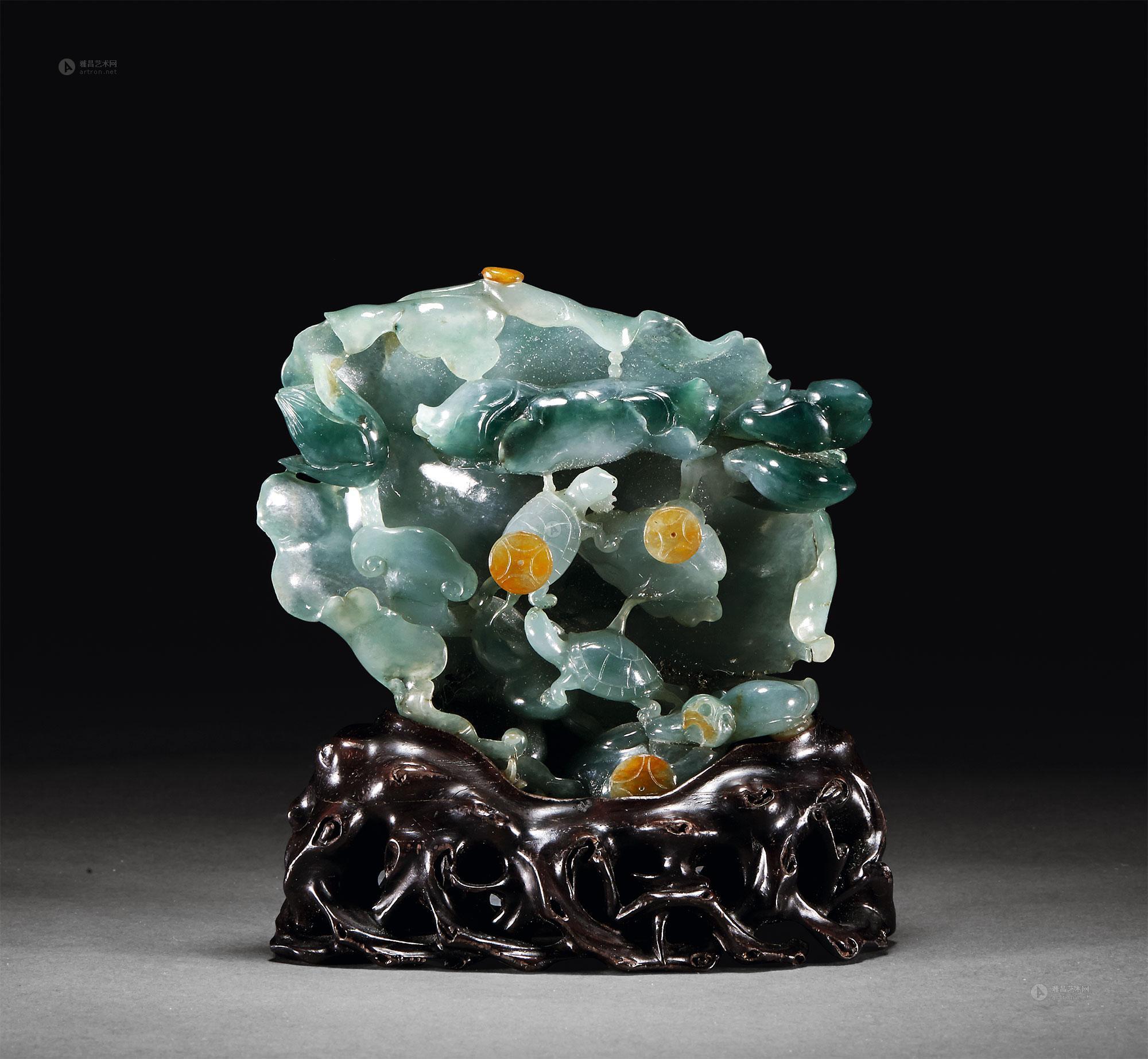 【现代 翡翠雕莲花池纹摆件】拍卖品_图片_价格_鉴赏