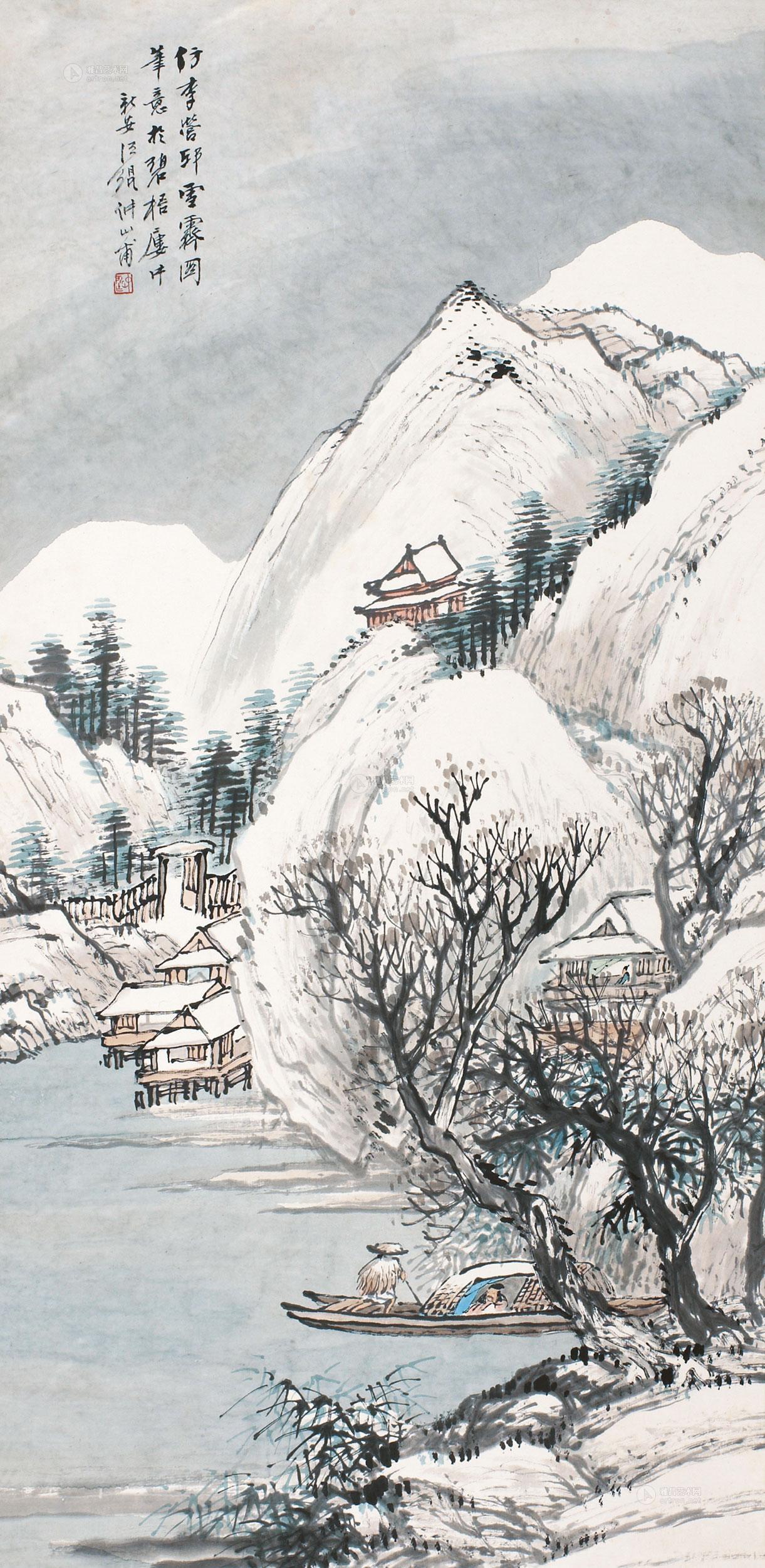 0588 雪霁图 立轴 设色纸本