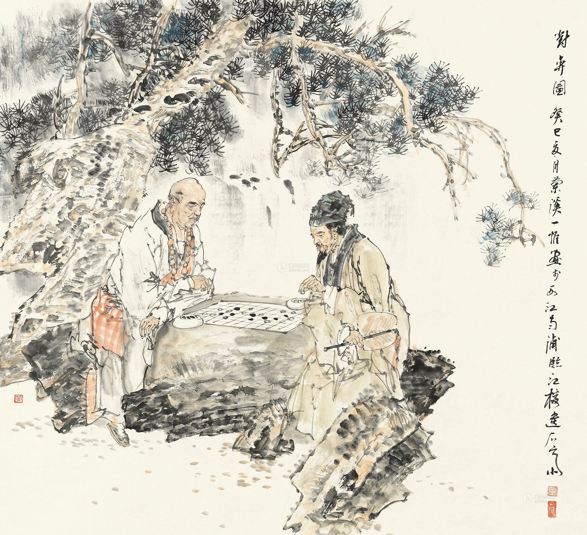 0104 2013年作 对弈图 镜片 设色纸本