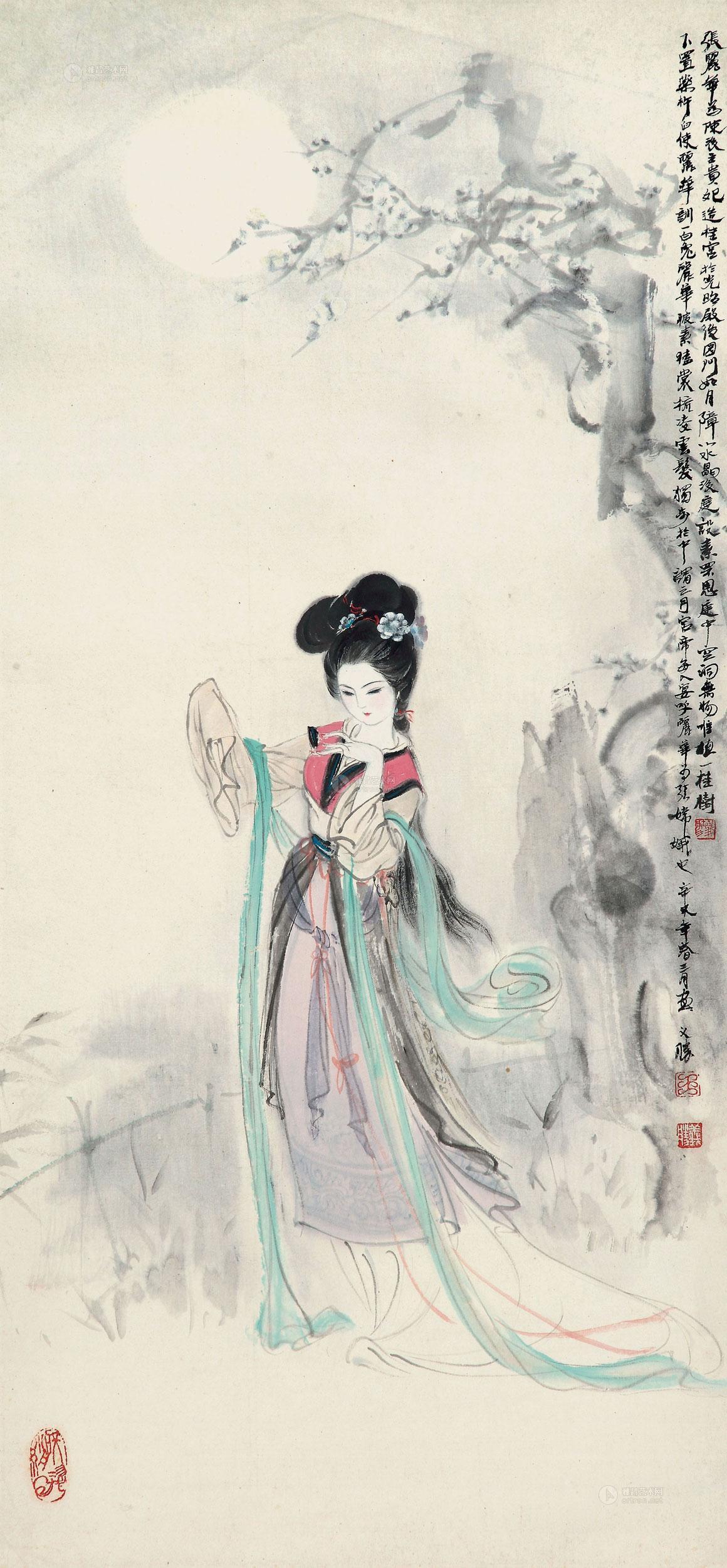 0048 1991年作 嫦娥 立轴 设色纸本