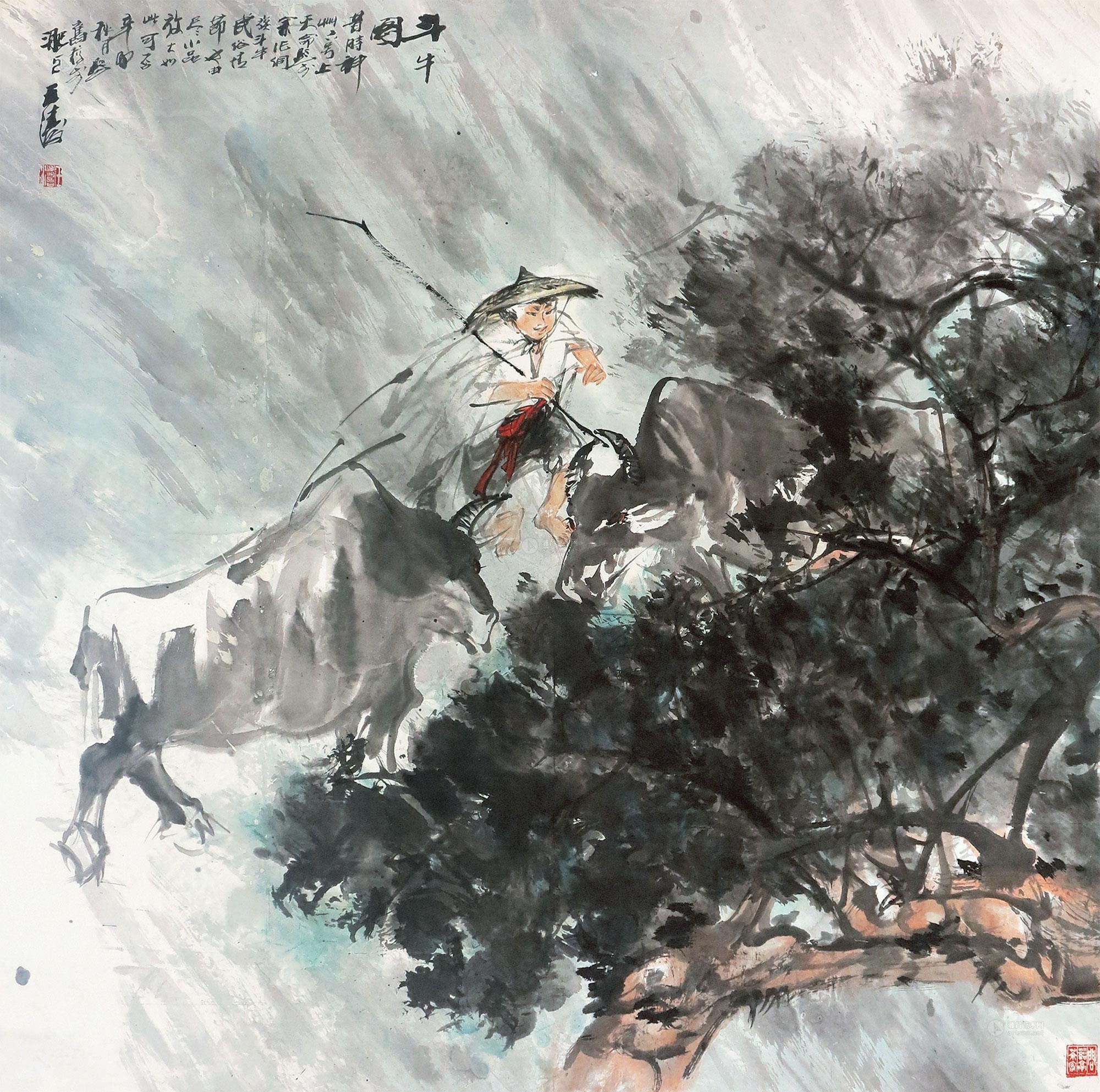 0805 斗牛图 镜心 设色纸本
