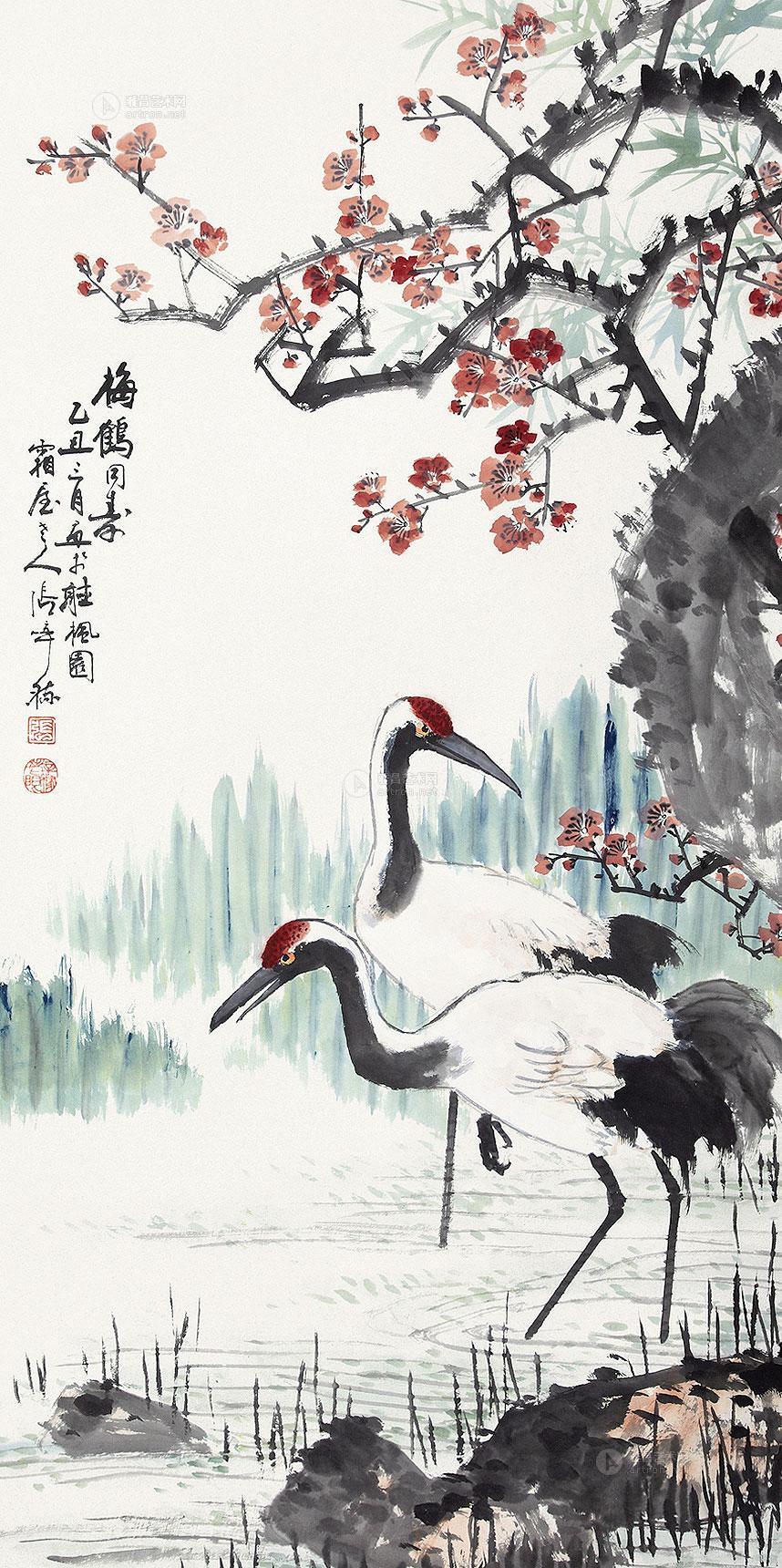 0078 梅鹤同寿 立轴 纸本