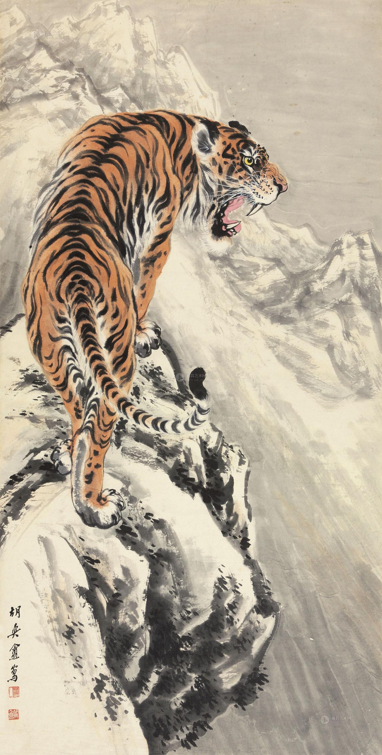 0375猛虎图镜心设色纸本