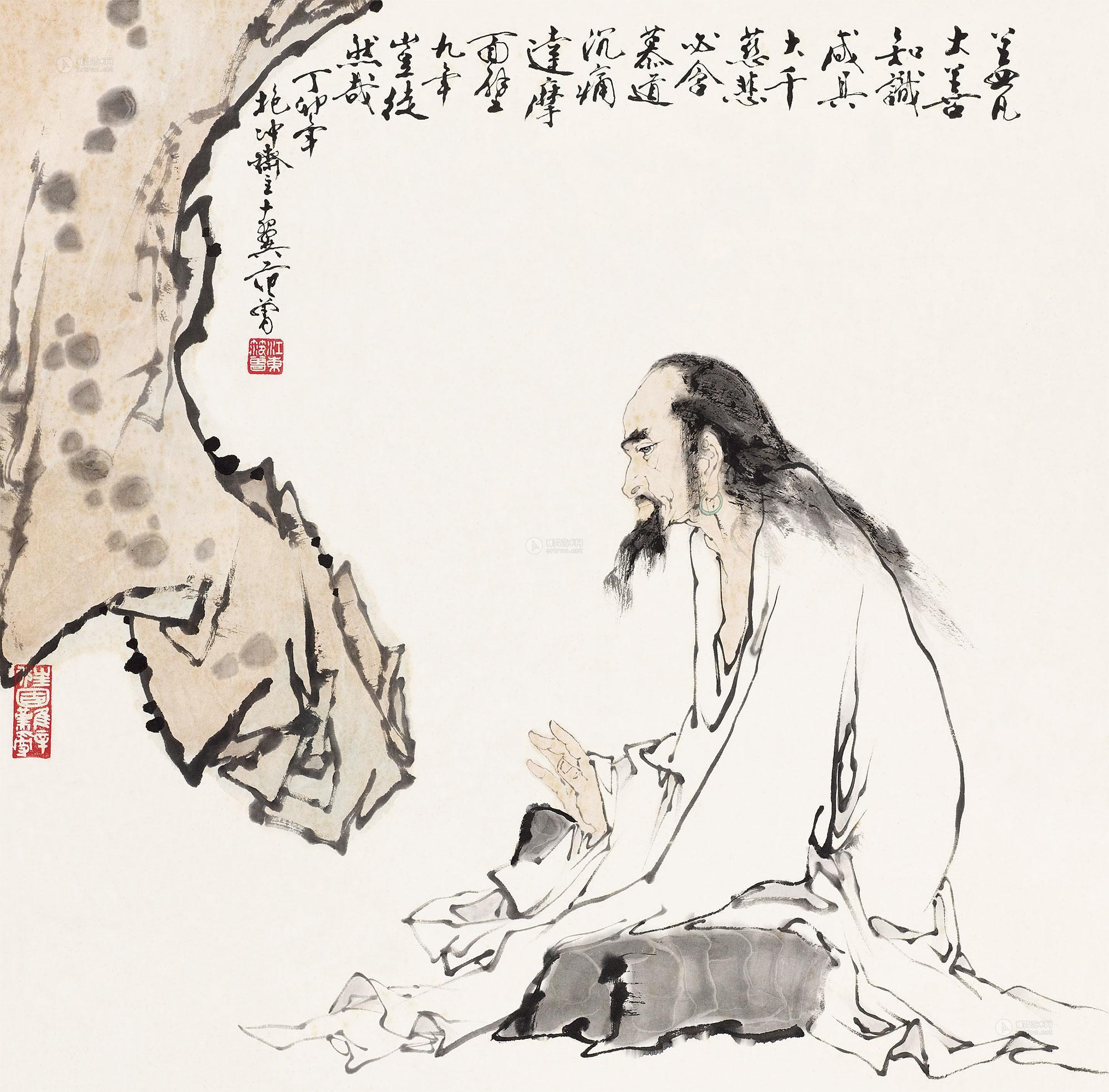 0296 达摩面壁图 镜片 设色纸本