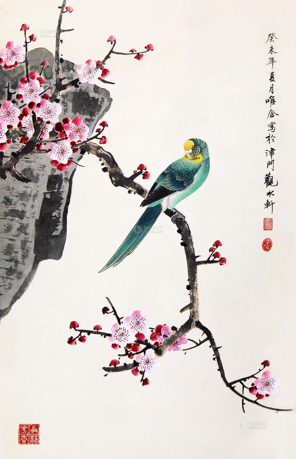 0042 虎皮鹦鹉 立轴 纸本