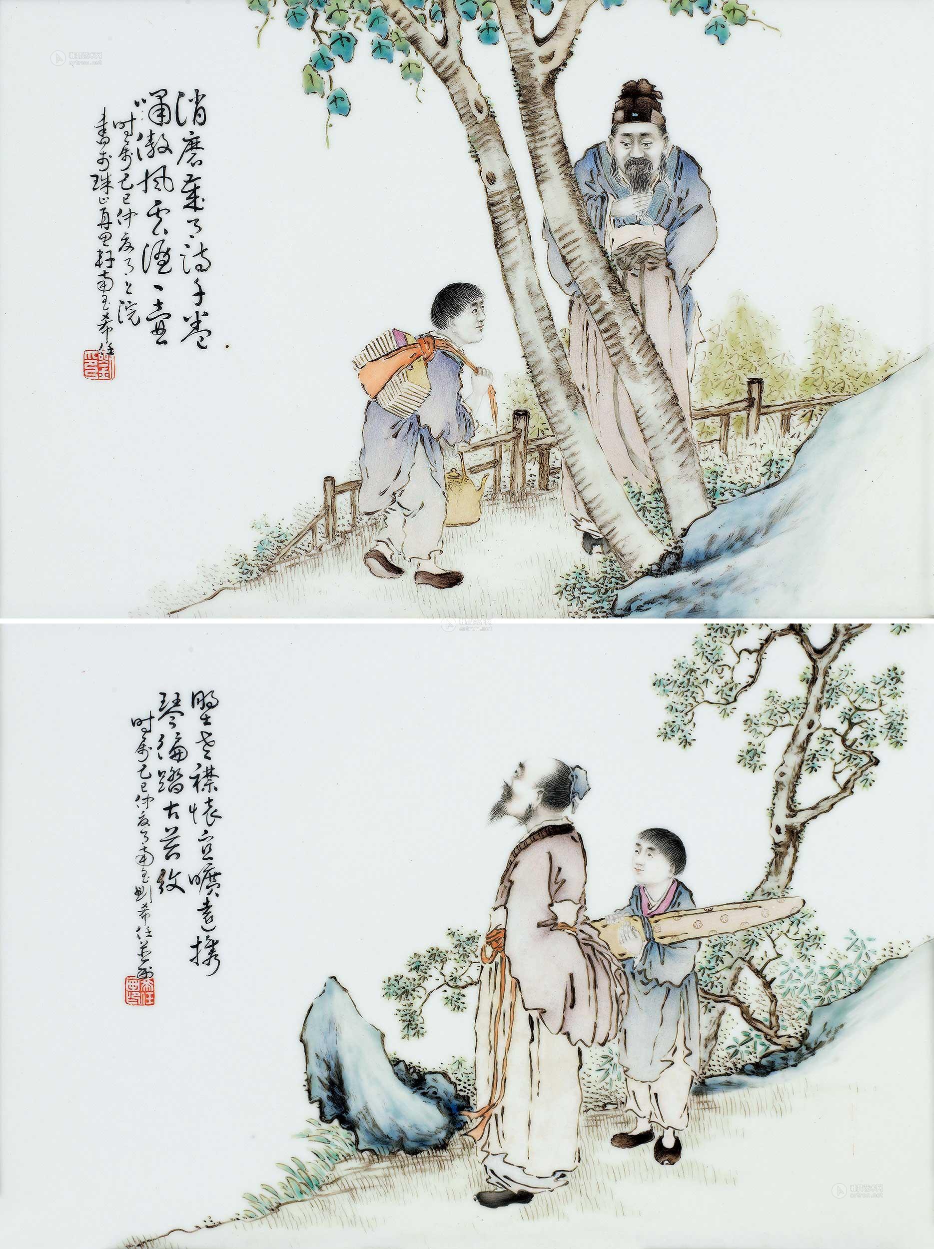 【民国 刘希任人物瓷板 (一对)】拍卖品_图片_价