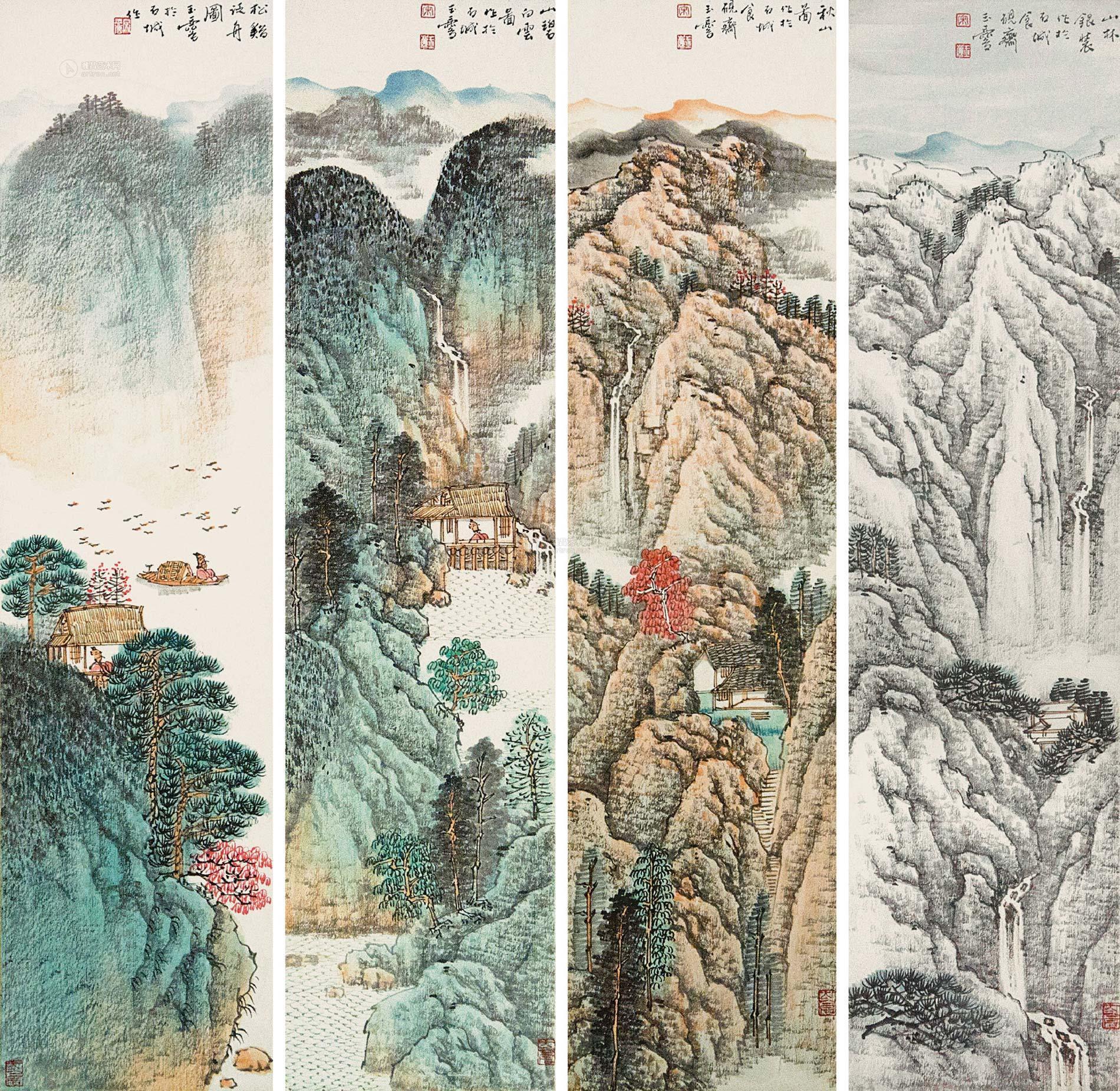 0271山水四条屏镜片纸本