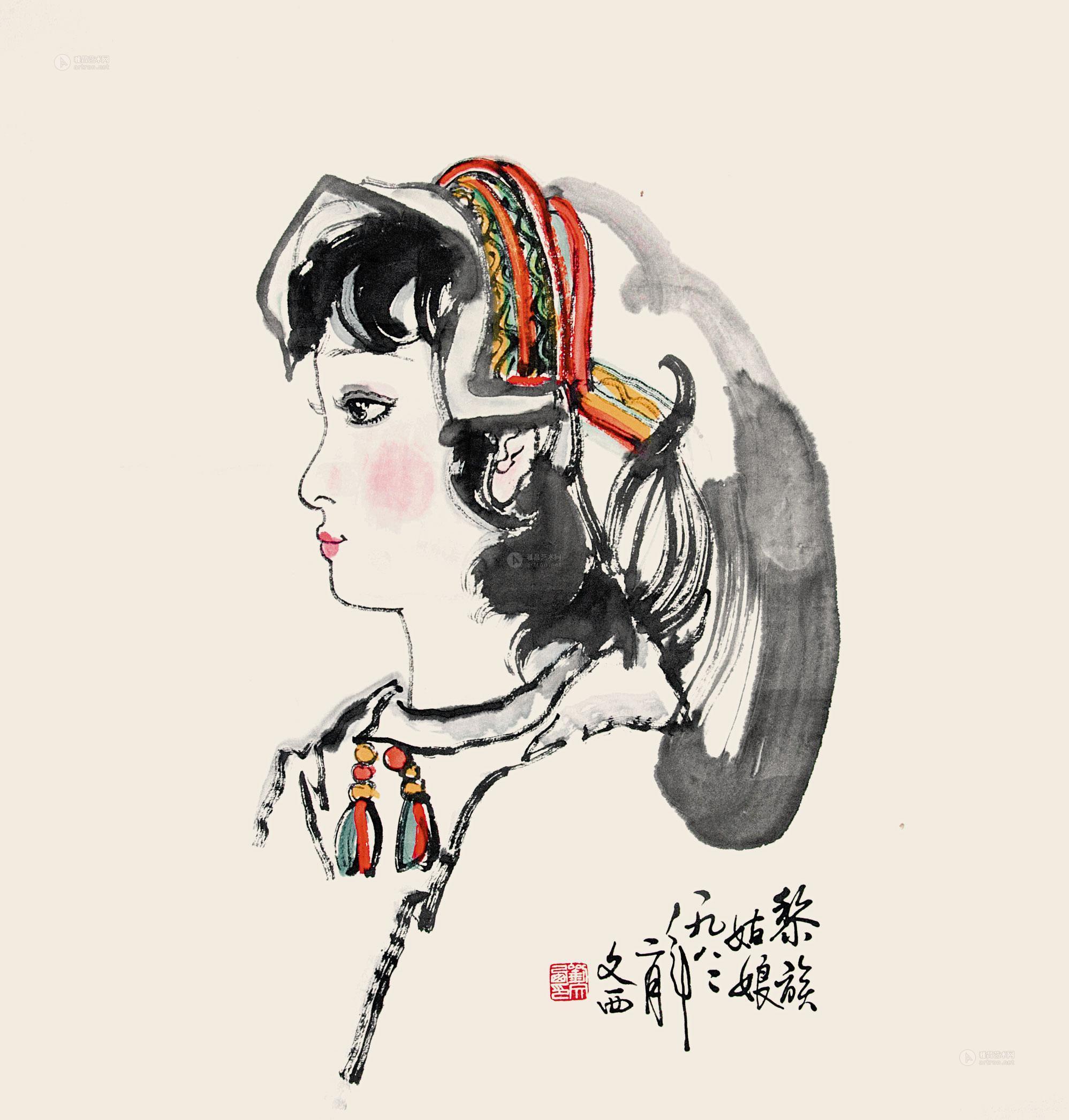 【彝族姑娘 镜片 纸本】拍卖品_图片_价格_鉴赏_绘画