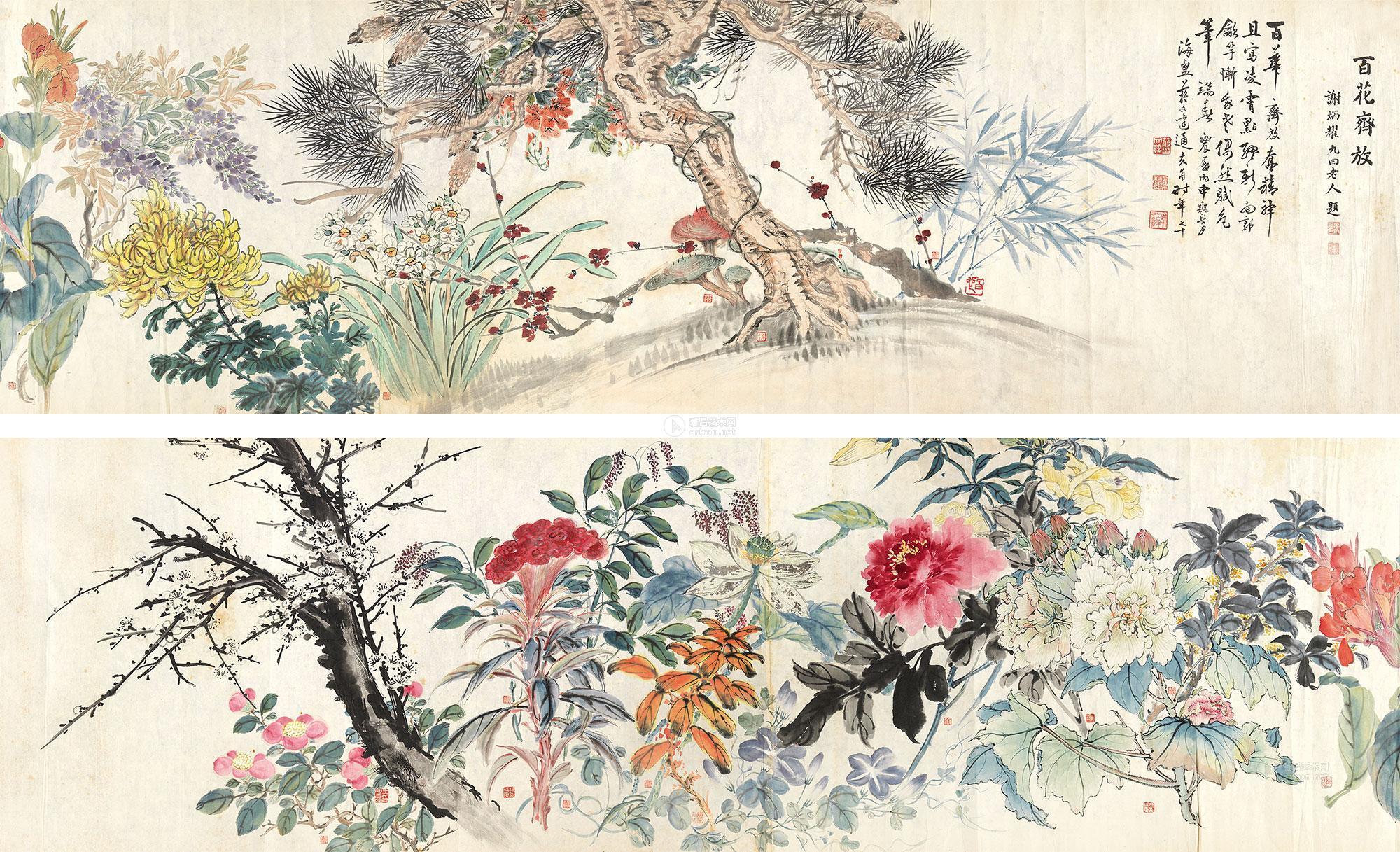 【百花齐放 镜心 纸本】拍卖品_图片_价格_鉴赏_绘画