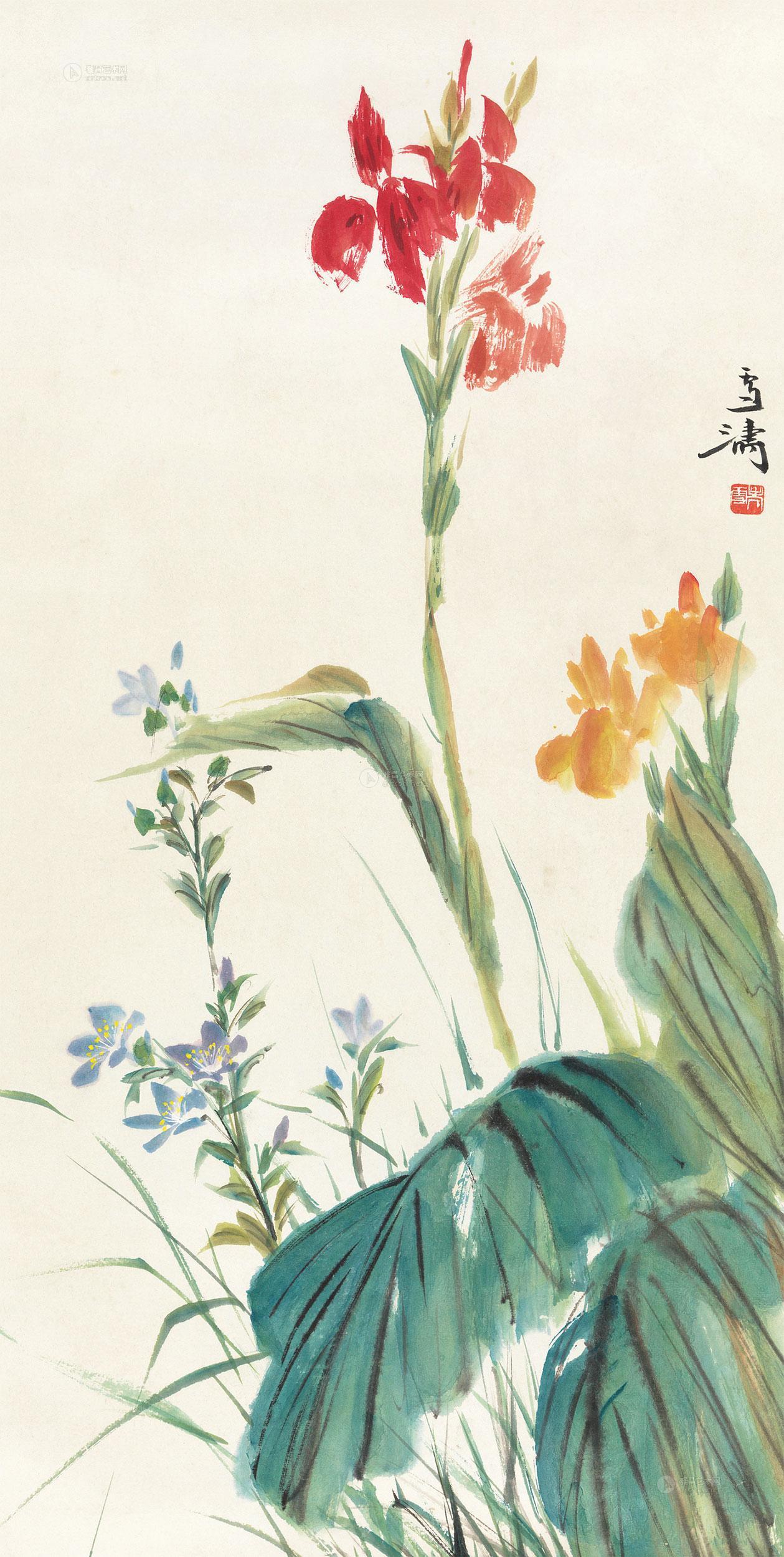 【美人蕉 立轴 纸本】拍卖品_图片_价格_鉴赏_绘画_品