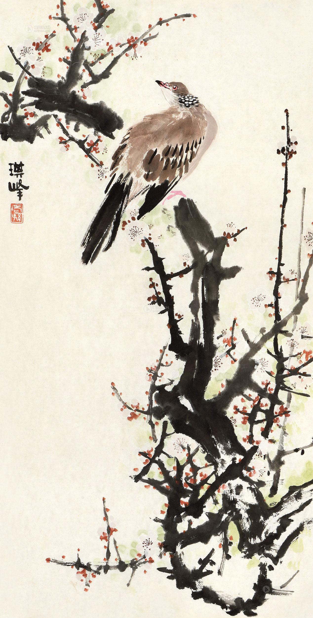 0390 斑鸠 软片 设色纸本