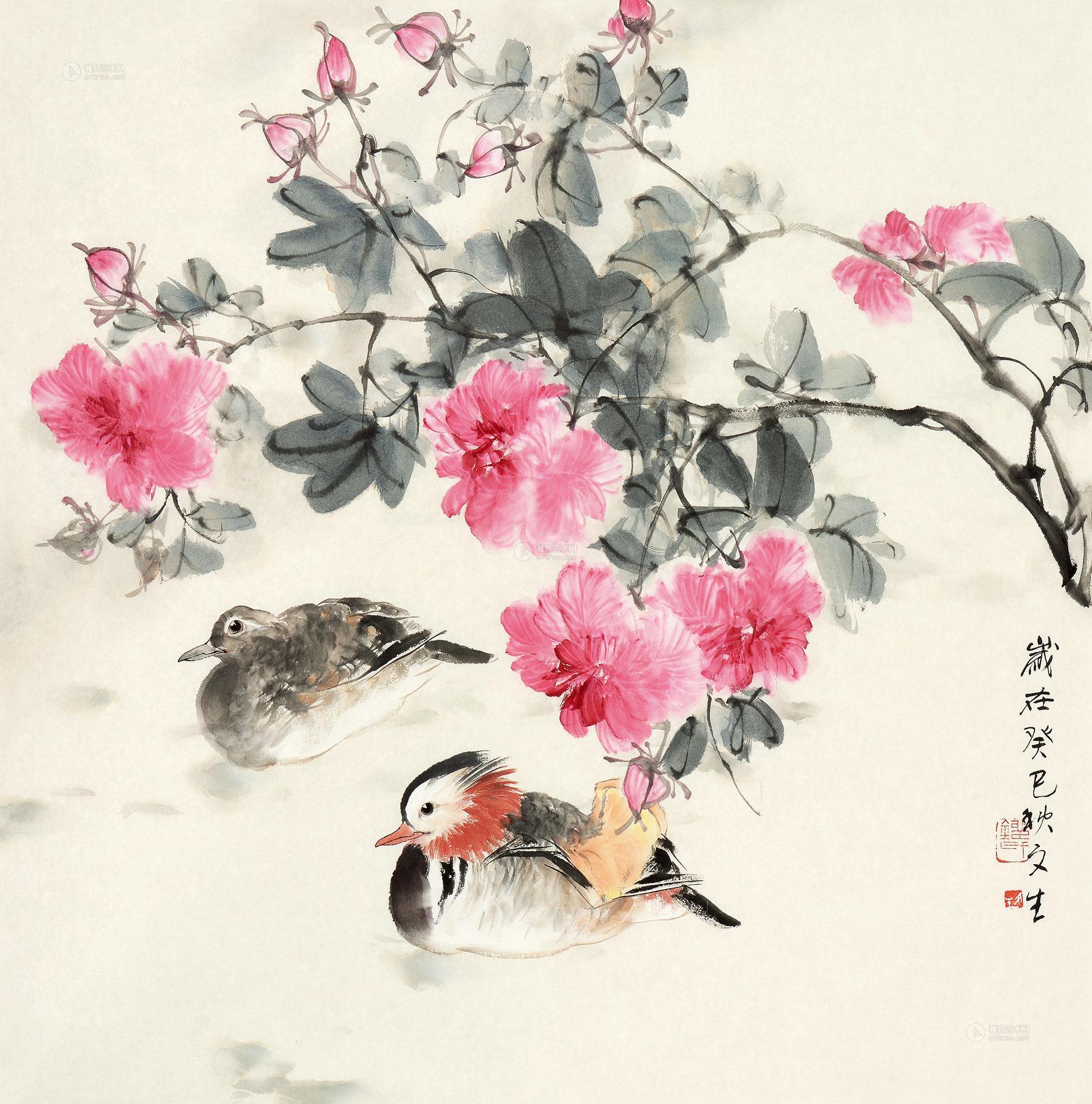 0032 癸巳(2013)年作 芙蓉鸳鸯 软片 设色纸本