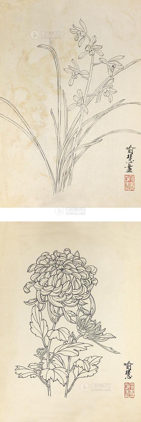 0648 白描水仙 (两帧) 镜片 纸本