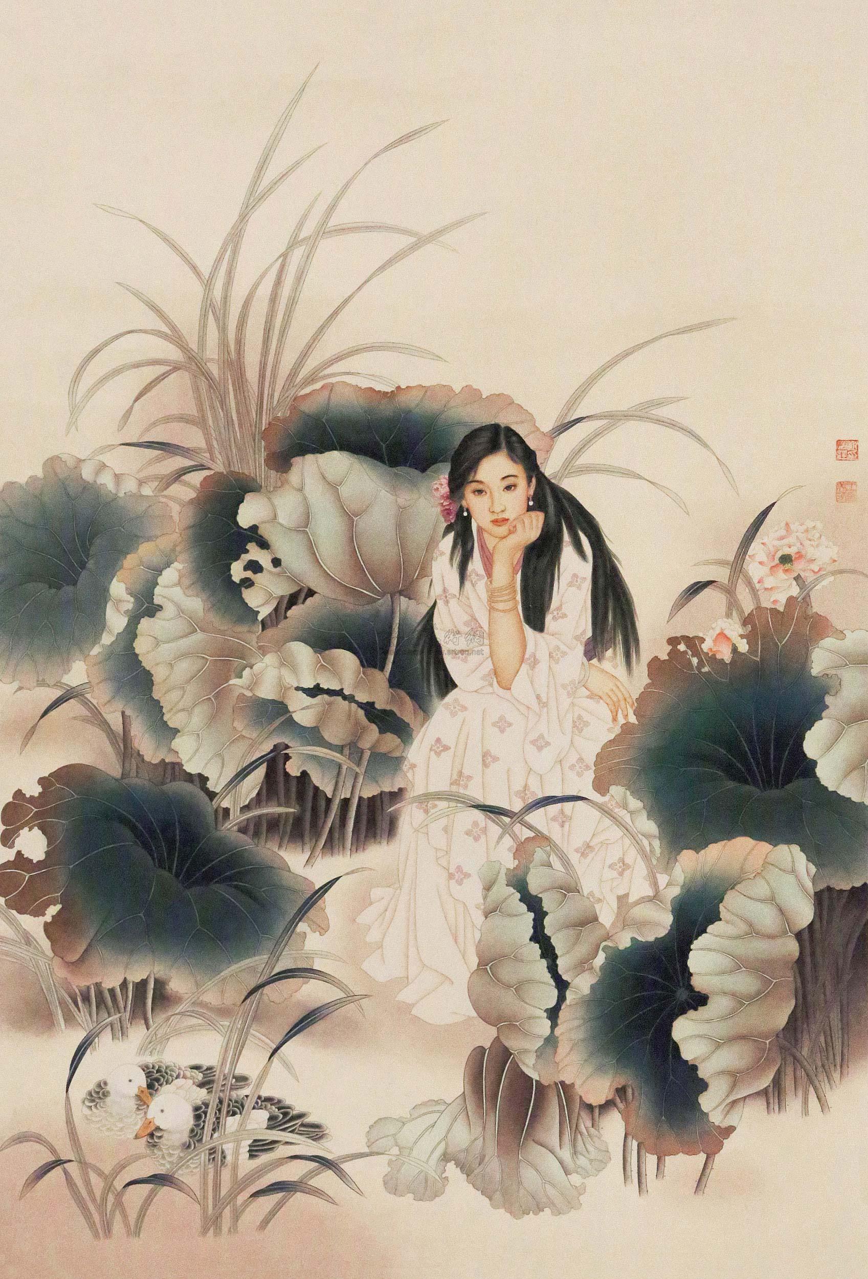 0610 荷花仙子 镜片 设色绢本