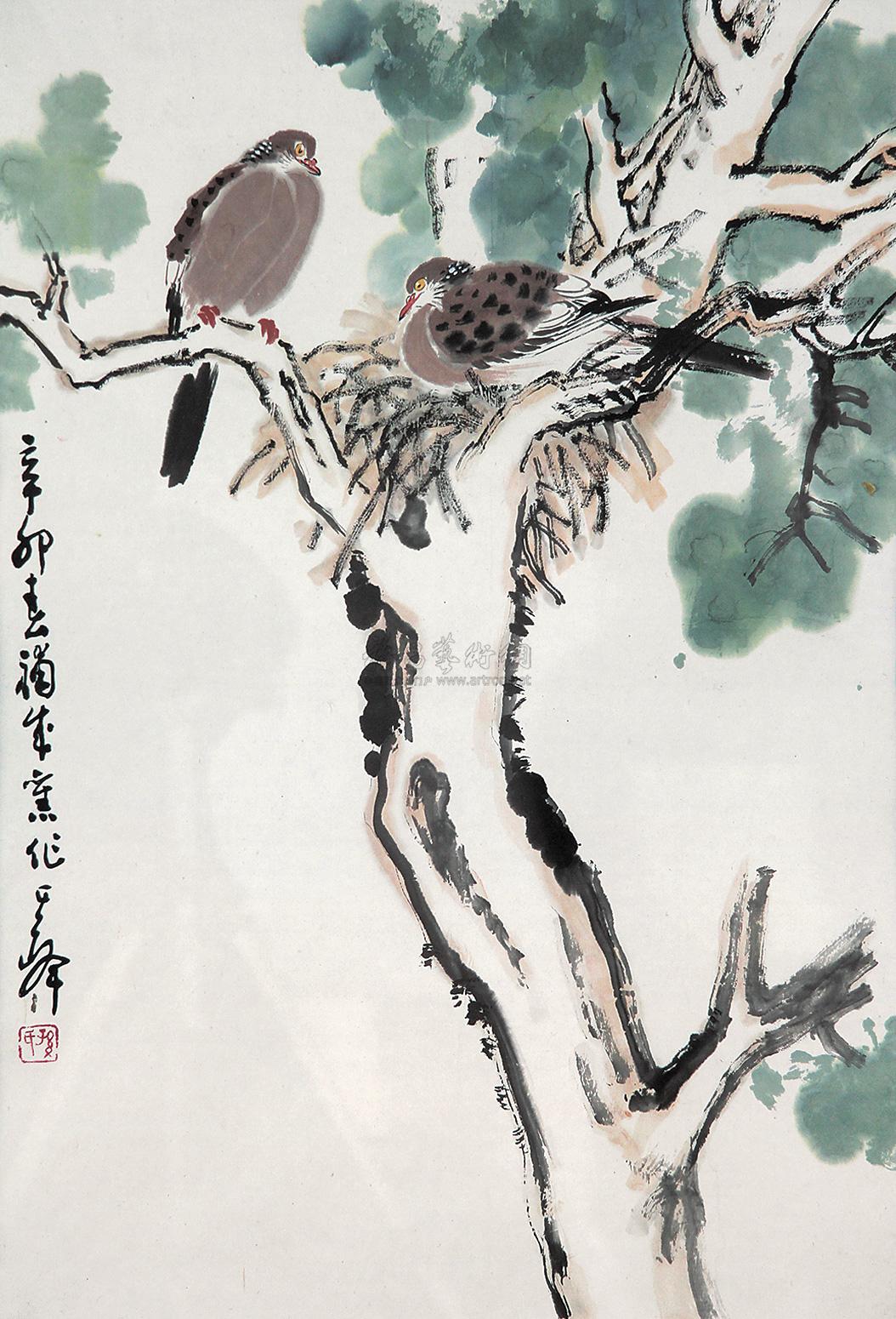 0129 辛卯(2011)年作 斑鸠 镜心 设色纸本