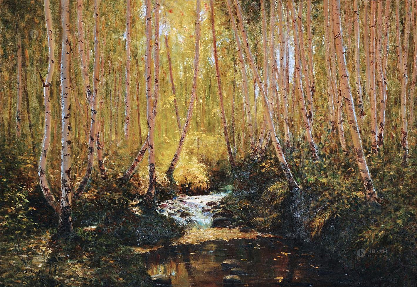 0377 白桦村泉 布面油画