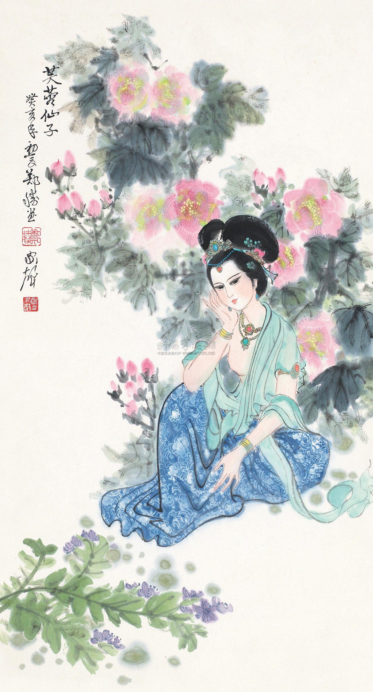 1291 芙蓉仙子 镜心 设色纸本