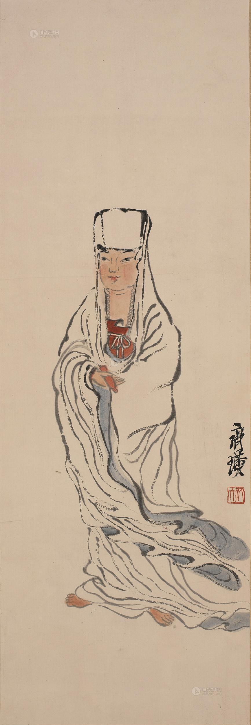 0076白衣大士立轴设色纸本