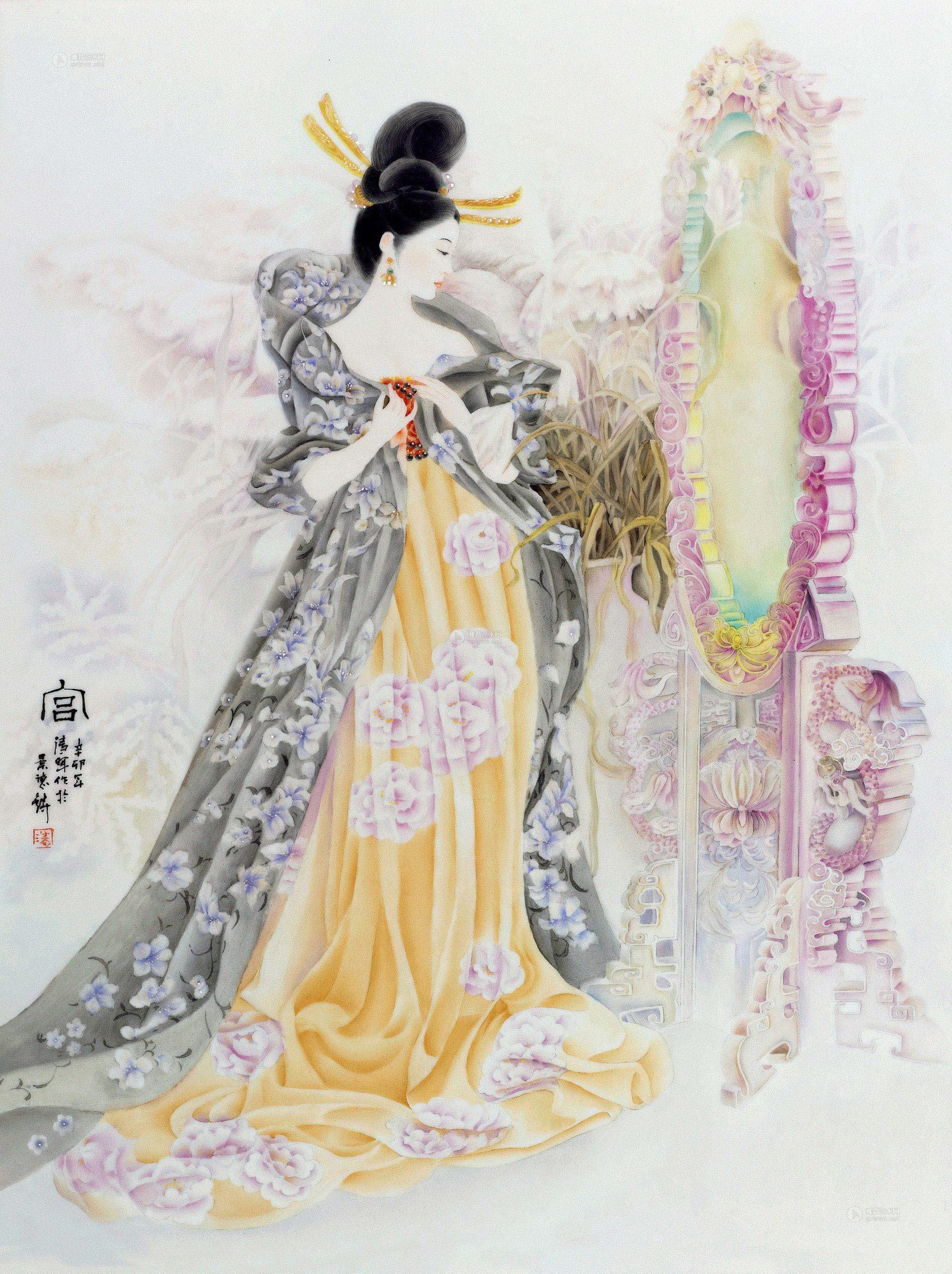0107 黄小华 宫新彩仕女瓷板