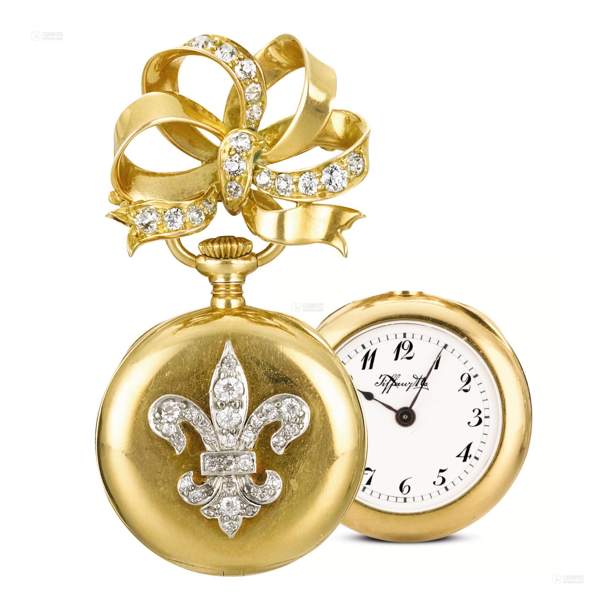 tiffany gray,graytiffany 2461 蒂芙尼 黄金镶钻手动上链怀表备镶钻胸针,年份约1900.