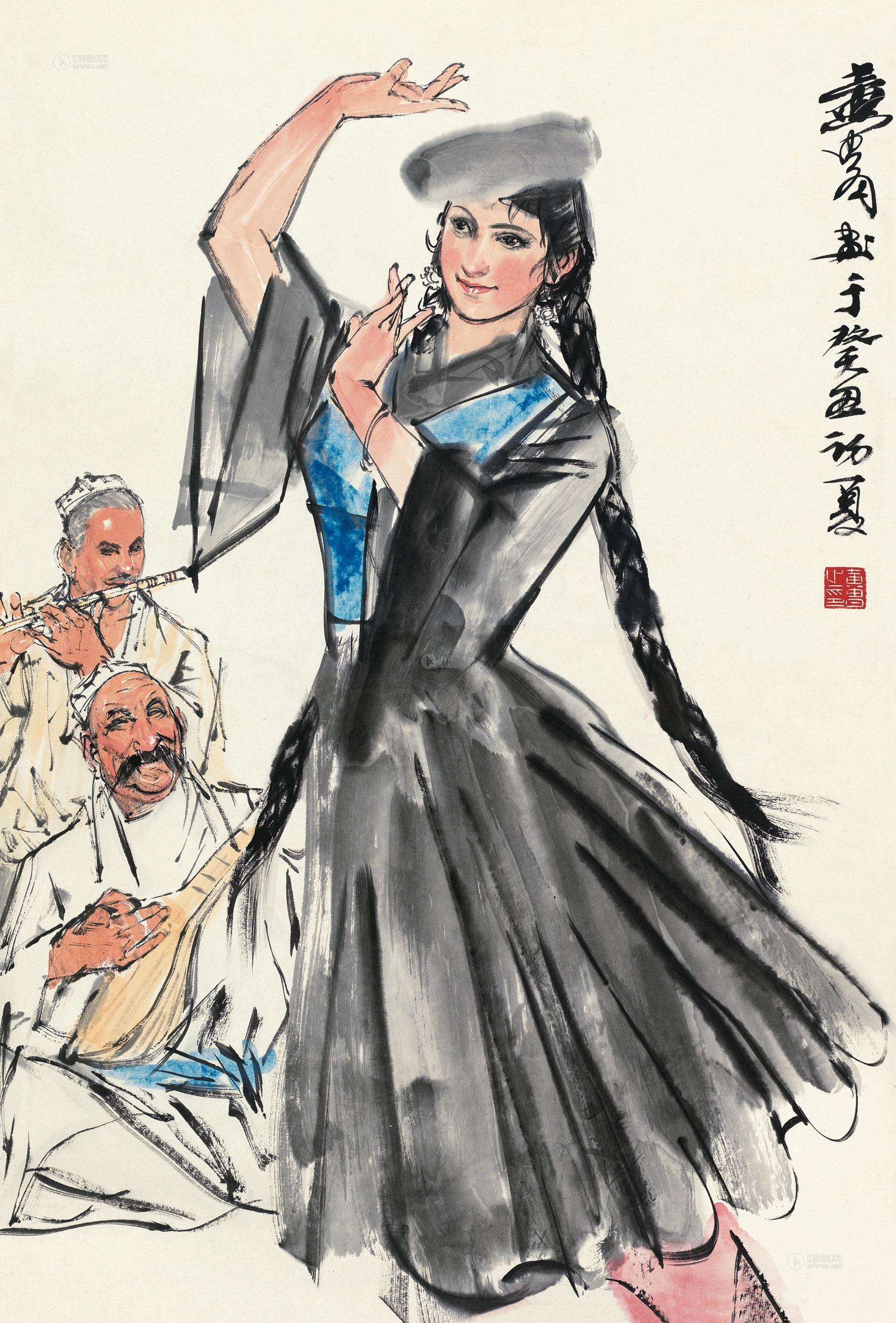 0101 1973年作 新疆歌舞 镜心 设色纸本